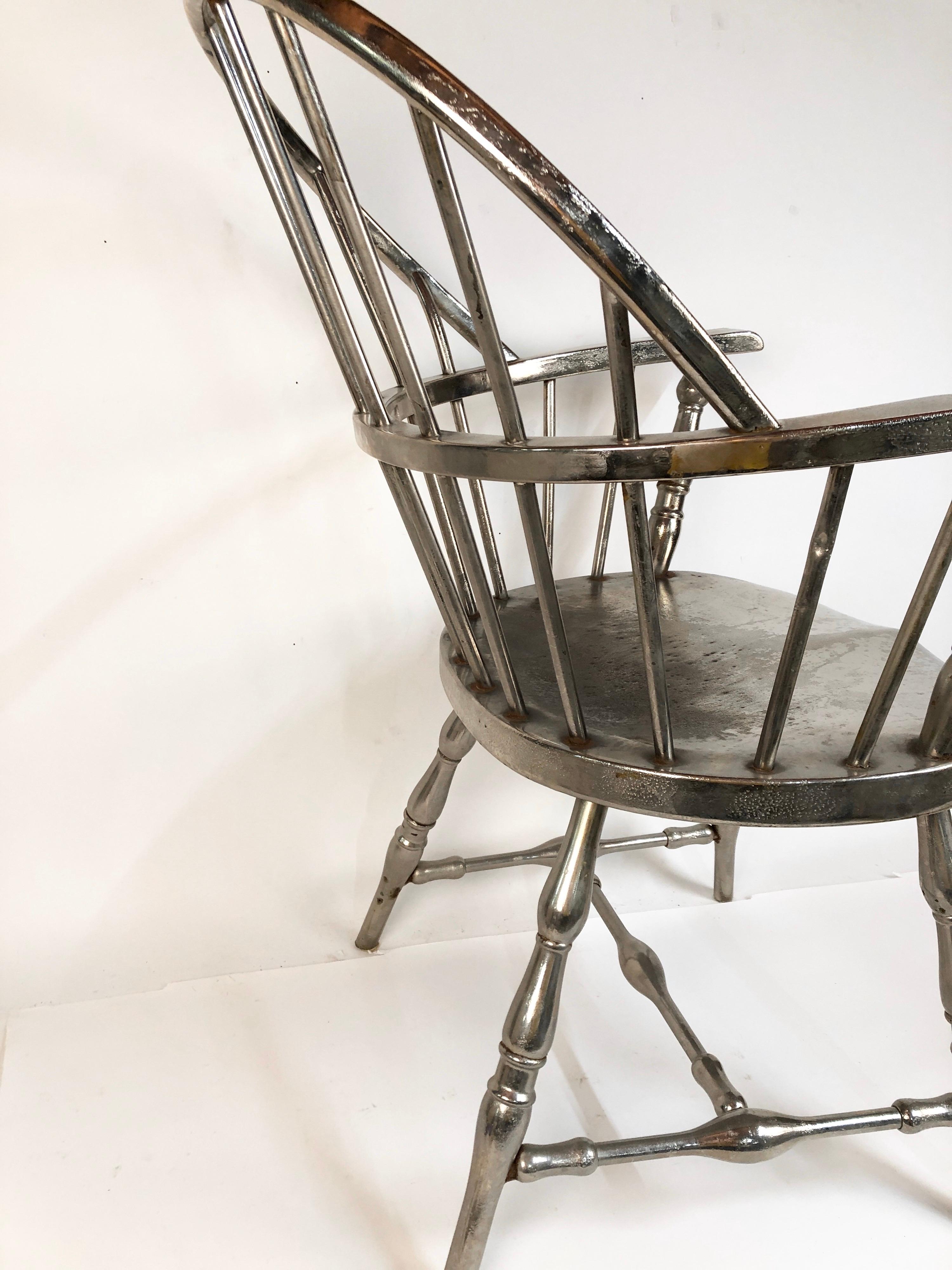Mid-20th Century Rare Steel Nickel-Plated Windsor Style Philadelphia Library Chair, 1930