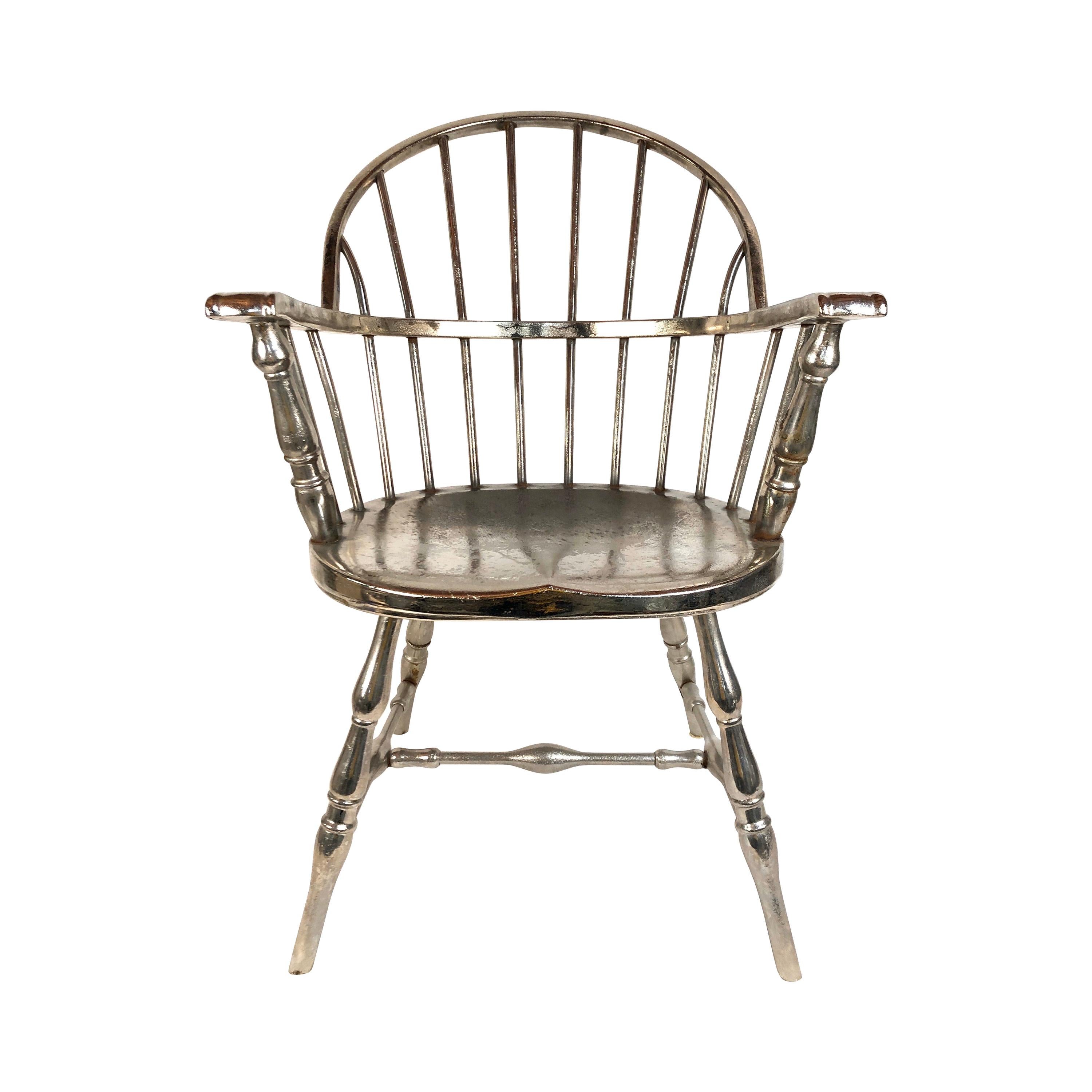 Rare Steel Nickel-Plated Windsor Style Philadelphia Library Chair, 1930