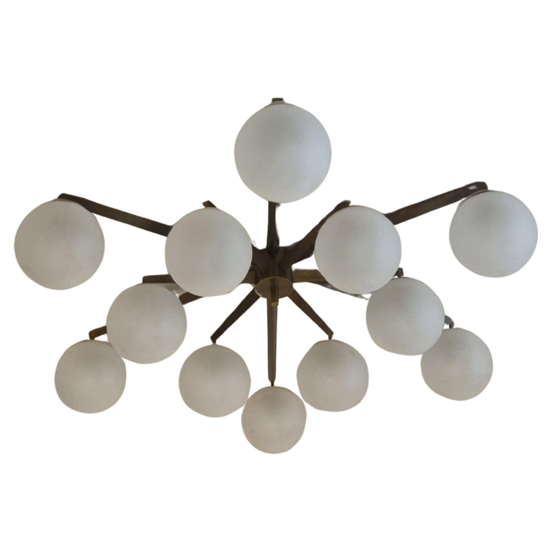 Rare Stella a 12 ceiling lamp designed by Angelo Lelii for Arredoluce 1959