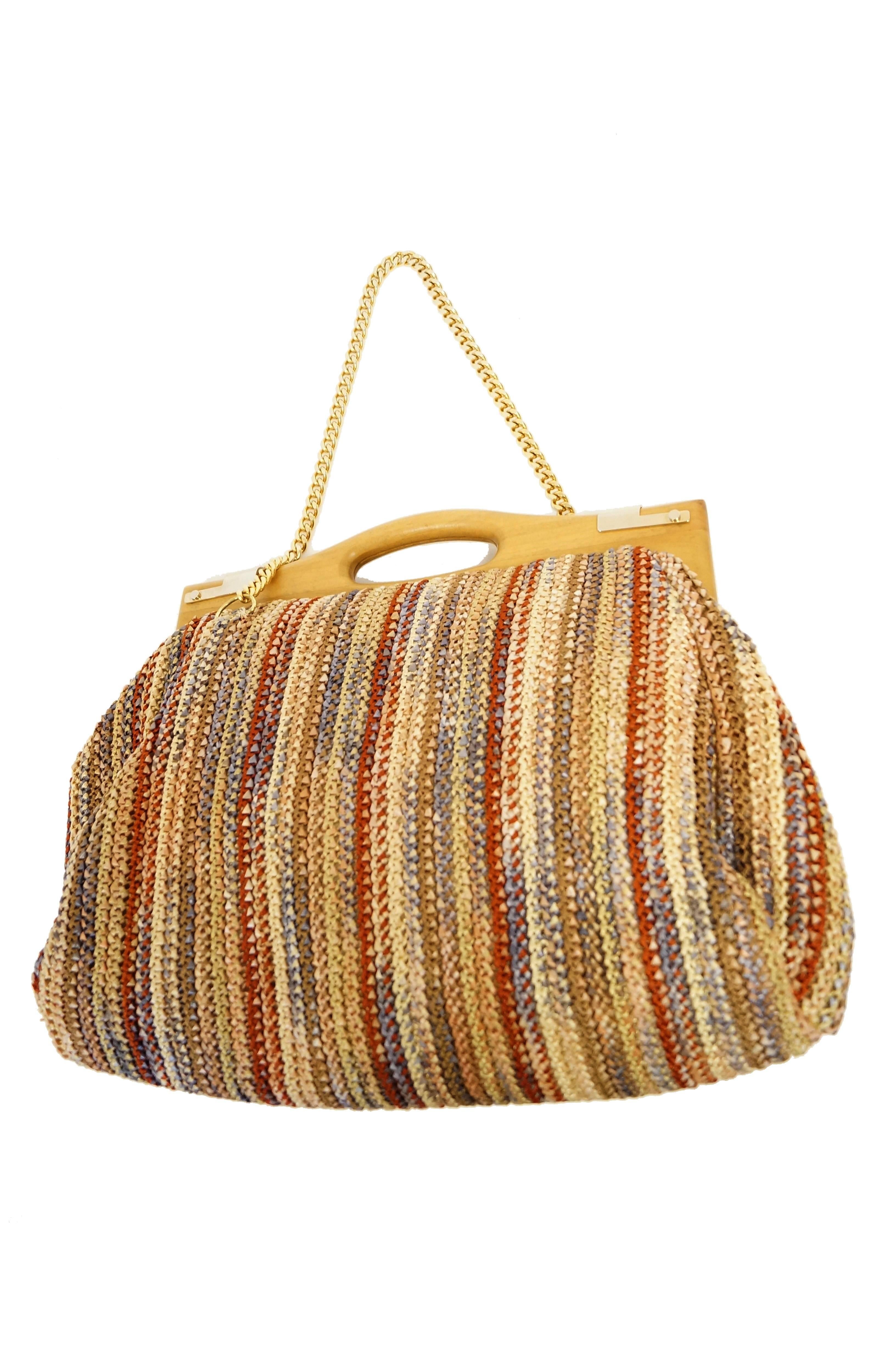 Brown Rare Stella McCartney Multicolored Raffia Ribbonwork Handbag For Sale