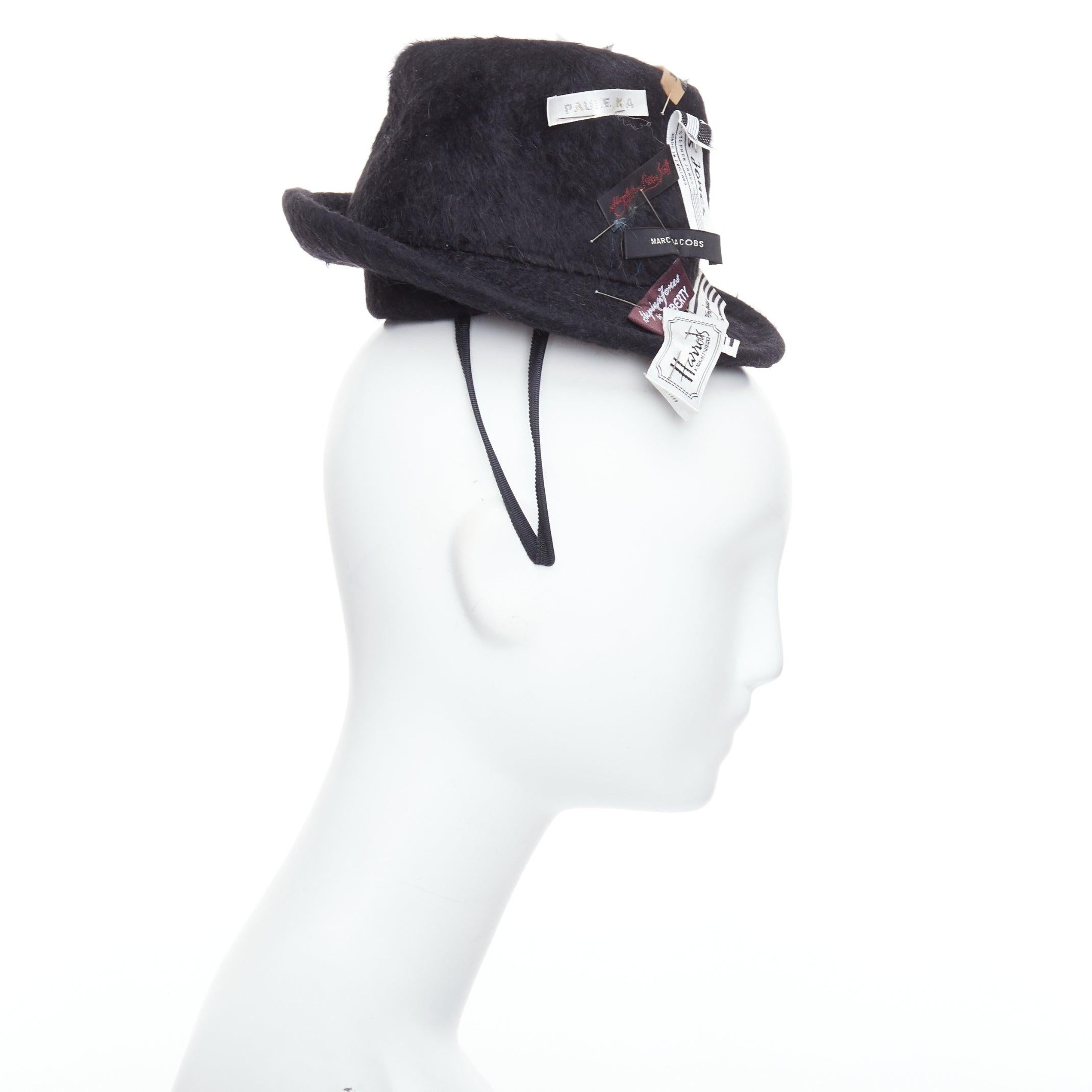 rare STEPHEN JONES MILLINERY 2008 PLU melusine mini trilby multi label top hat In Good Condition For Sale In Hong Kong, NT