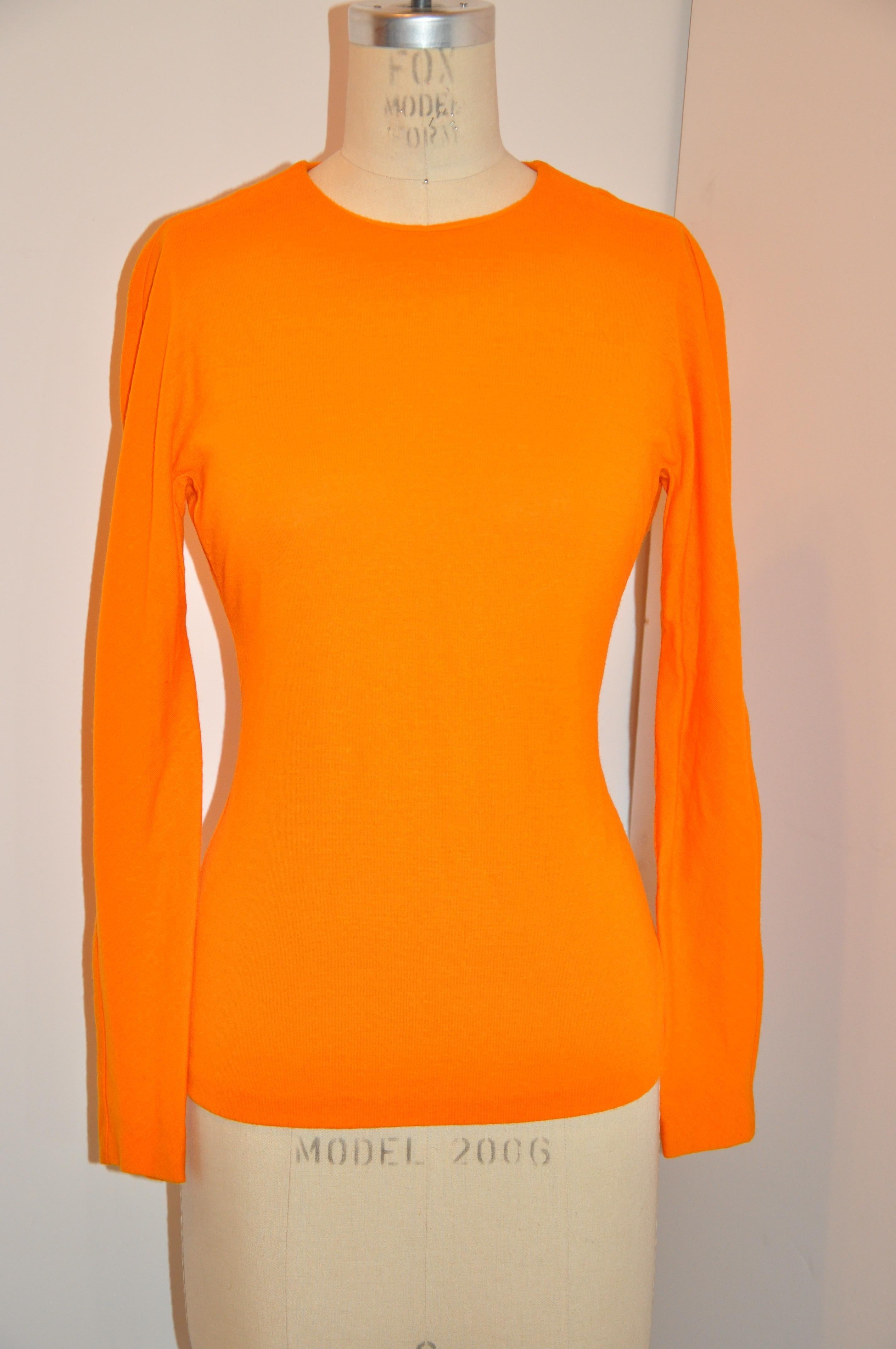 Seltenes Stephen Sprouse Pullover-Top aus warmer Tangerine-Wolle und Jersey (Orange) im Angebot