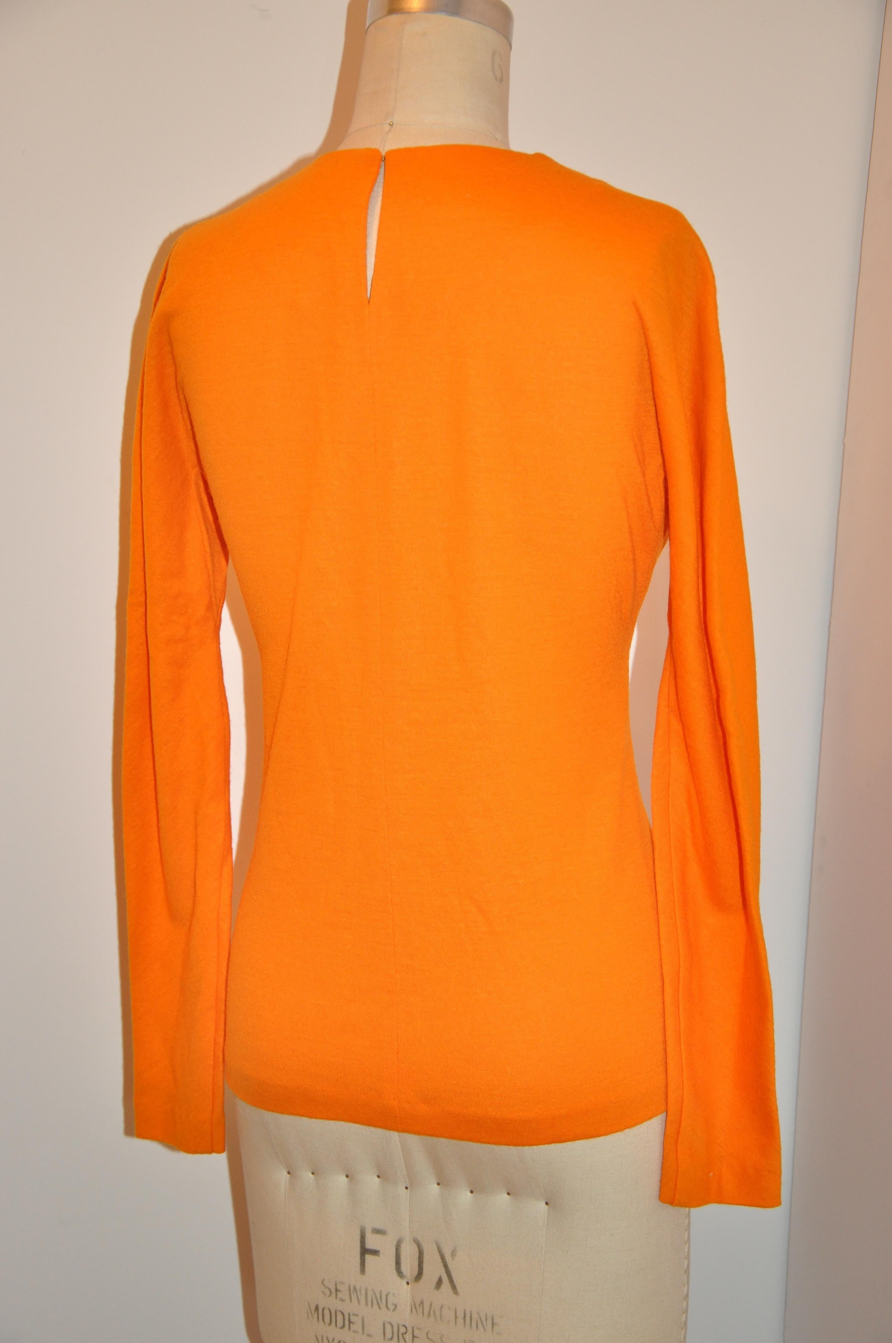 Rare Stephen Sprouse Warm Tangerine Wool Jersey Pullover Top For Sale 1
