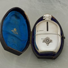 Rare Sterling Silver Cased Spirit-Flask with Royal Coat of Arms, Hallmarked 1874