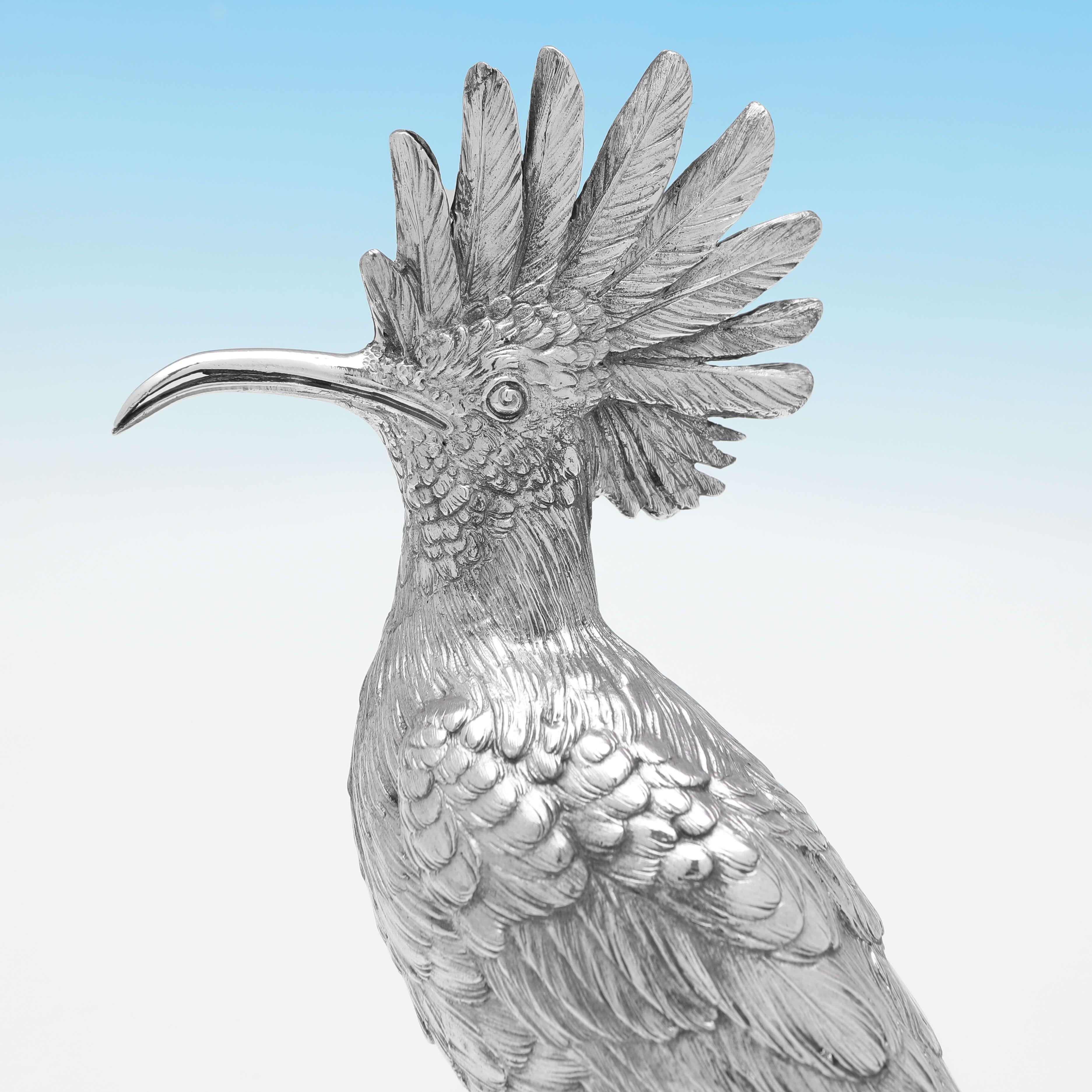 Early 20th Century Rare Sterling Silver Hoopoe Model - Import Mark London 1913 by Berthold Muller For Sale