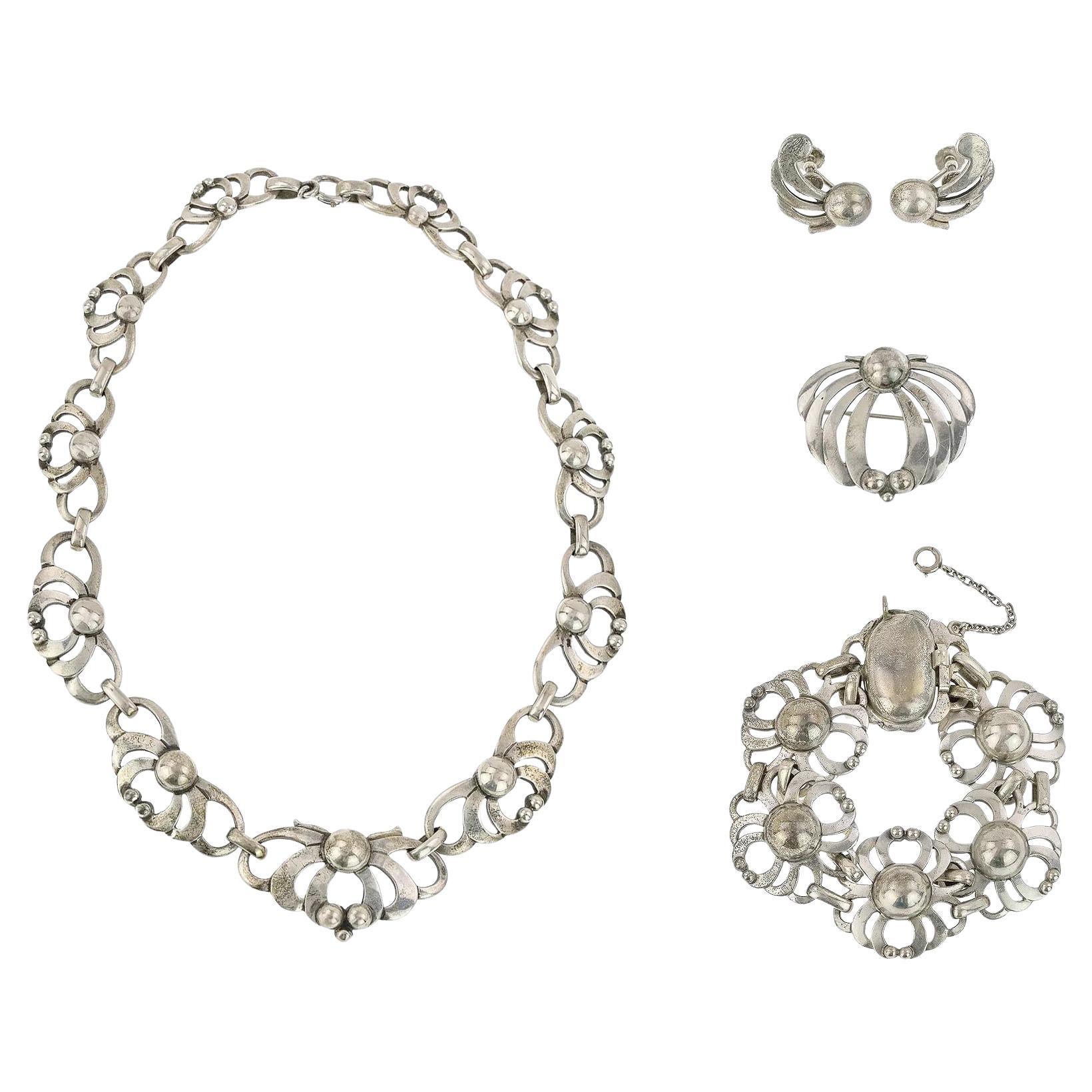 Rare Sterling Silver Jewelry Suite by The Kalo Shop For Sale