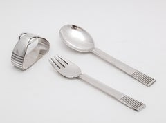 Rare Sterling Silver Three-Piece Midcentury Child's Set by Georg Jensen