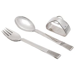 Dreiteiliges Kinderset aus Sterlingsilber von Georg Jensen aus der Mitte des Jahrhunderts, rar