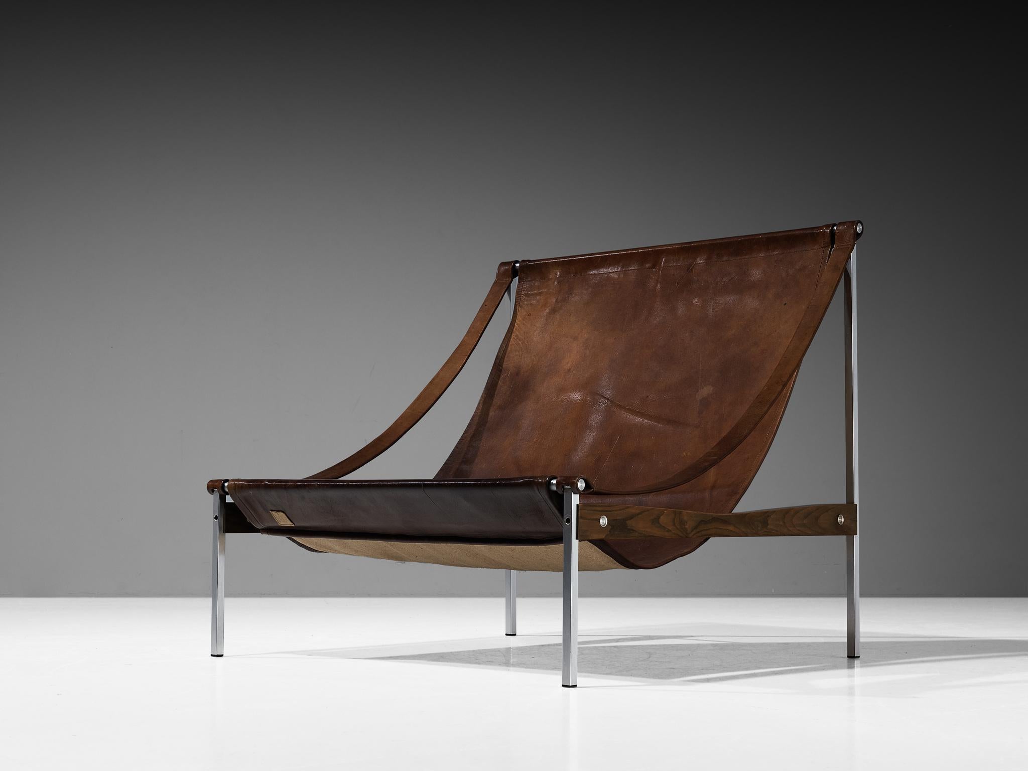 Rare Stig Poulsson 'Bequem' Lounge Chair in Cognac Leather In Good Condition In Waalwijk, NL