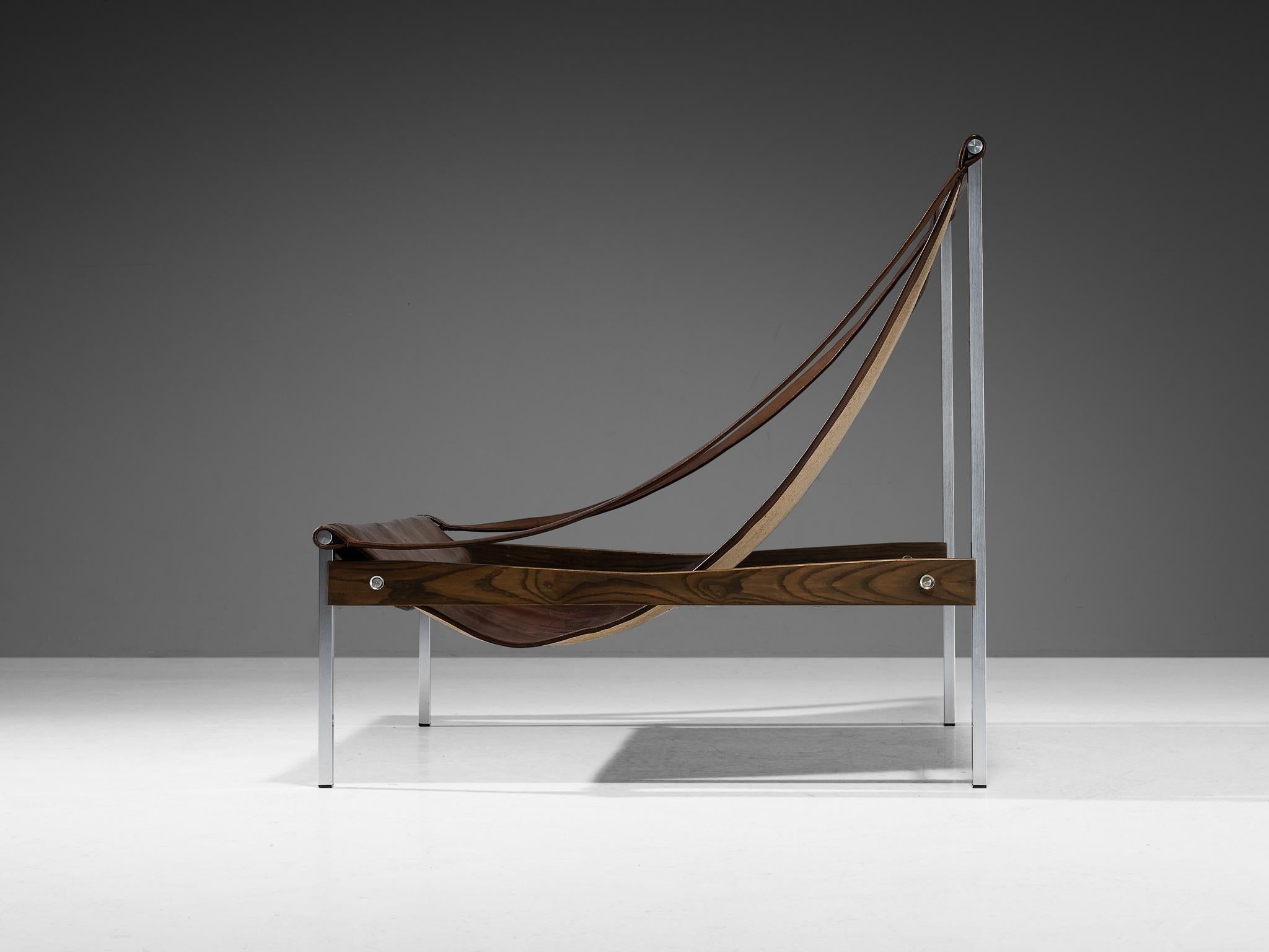 Steel Rare Stig Poulsson 'Bequem' Lounge Chair in Cognac Leather