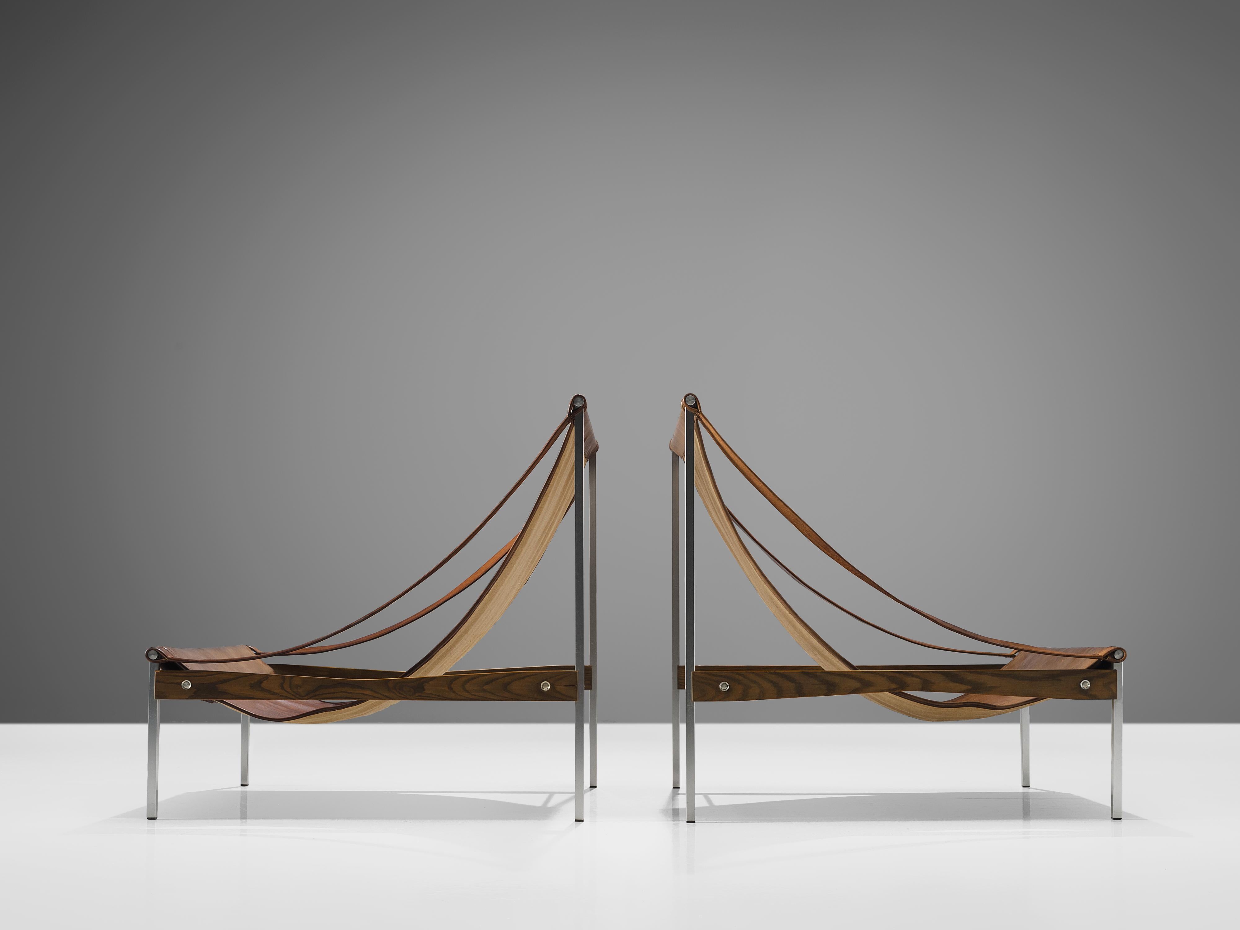 Rare Pair of Stig Poulsson 'Bequem' Lounge Chairs in Cognac Leather 2