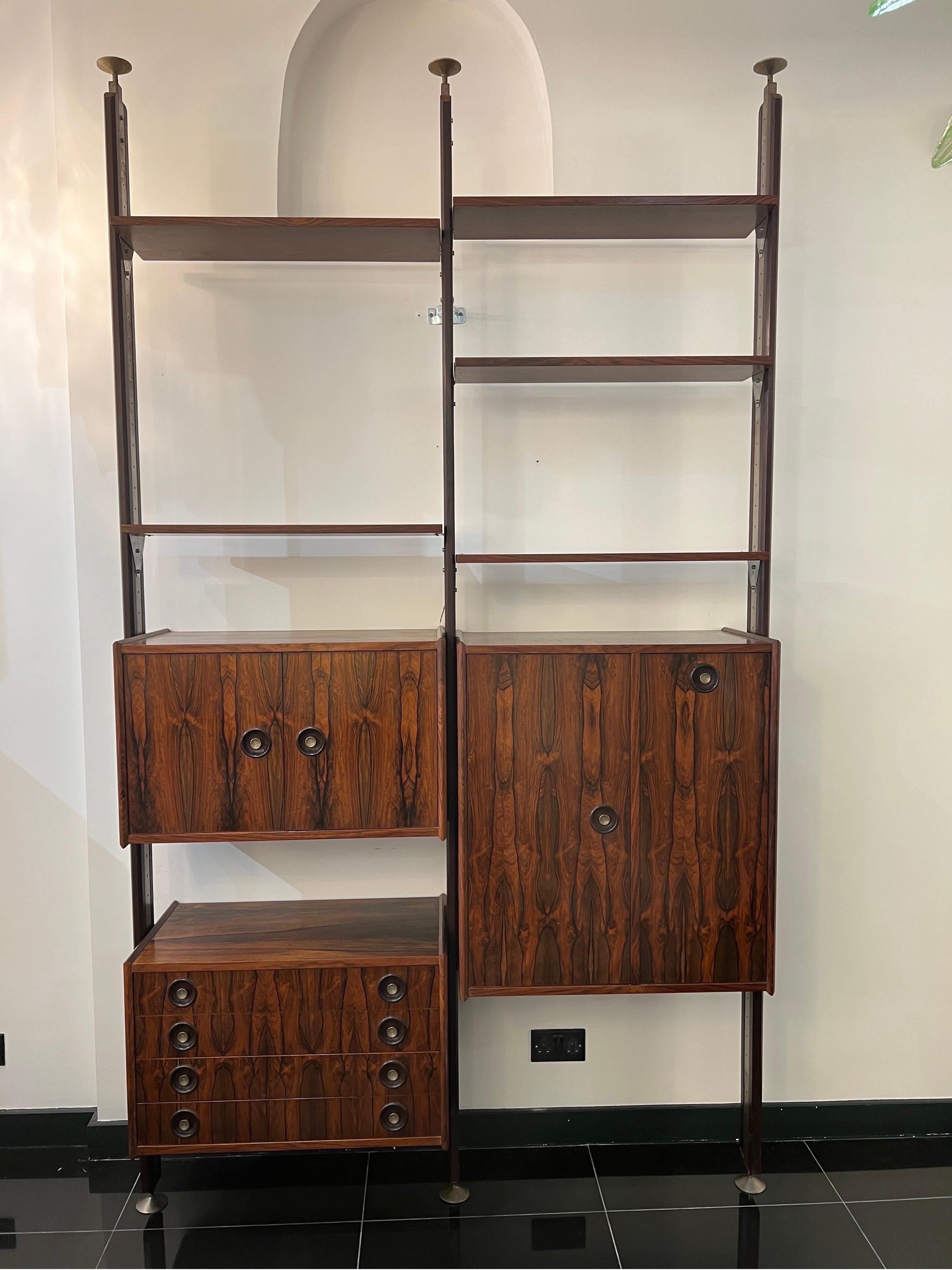 Italian Rare StilDomus Jacaranda sectional library & bar cabinet  For Sale