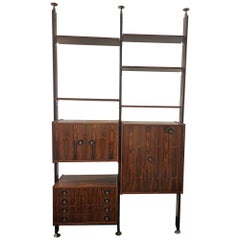 Rare meuble de bibliothèque et de bar sectionnel StilDomus Jacaranda