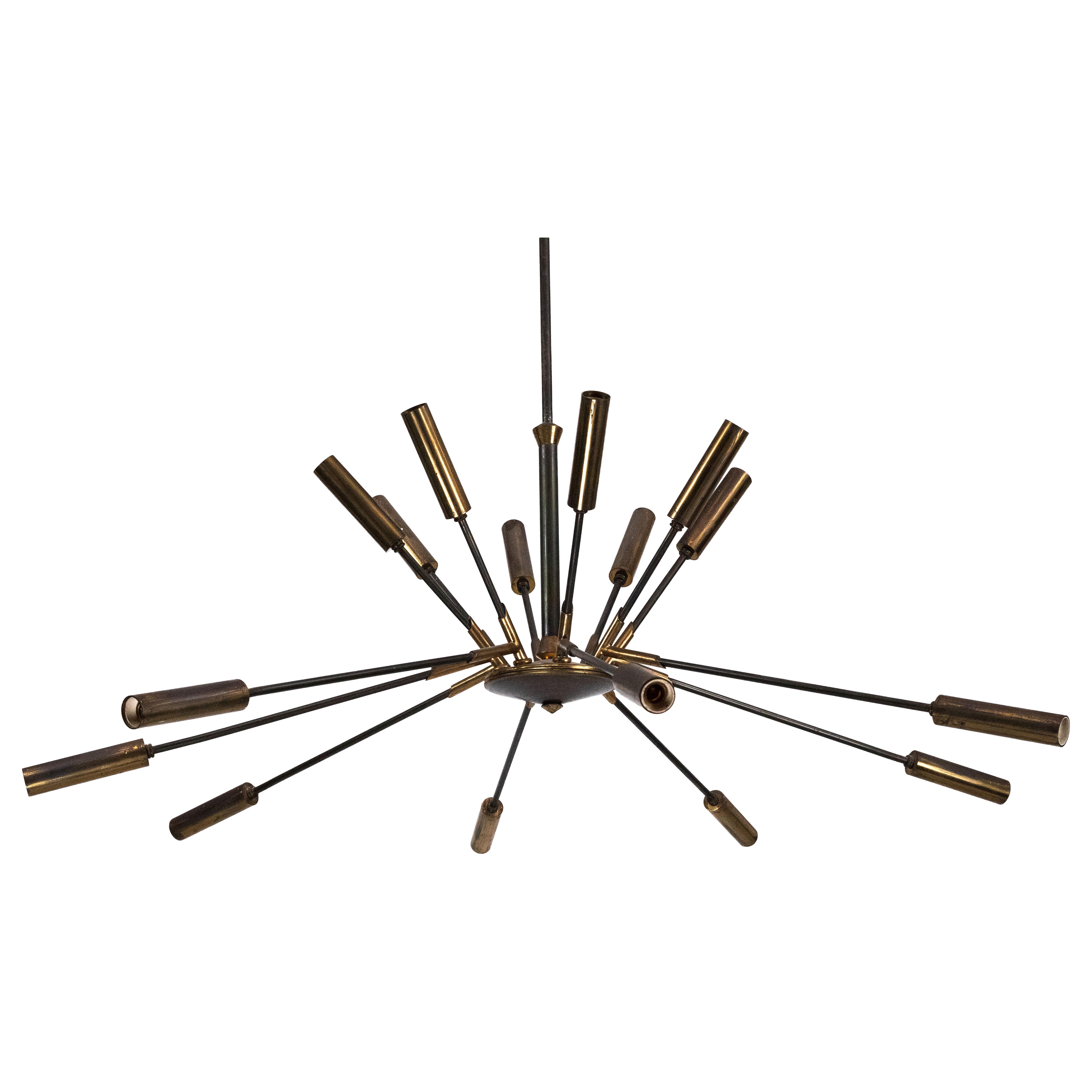 Rare Stilnovo 16-Arm Brass Sputnik Chandelier – 92 cm Diameter – Italy, 1950s