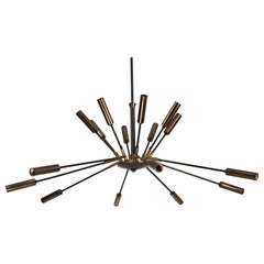 Rare Stilnovo 16-Arm Brass Sputnik Chandelier – 92 cm Diameter – Italy, 1950s