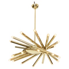 Stilnovo 24 Light Brass Chandelier, circa 1960
