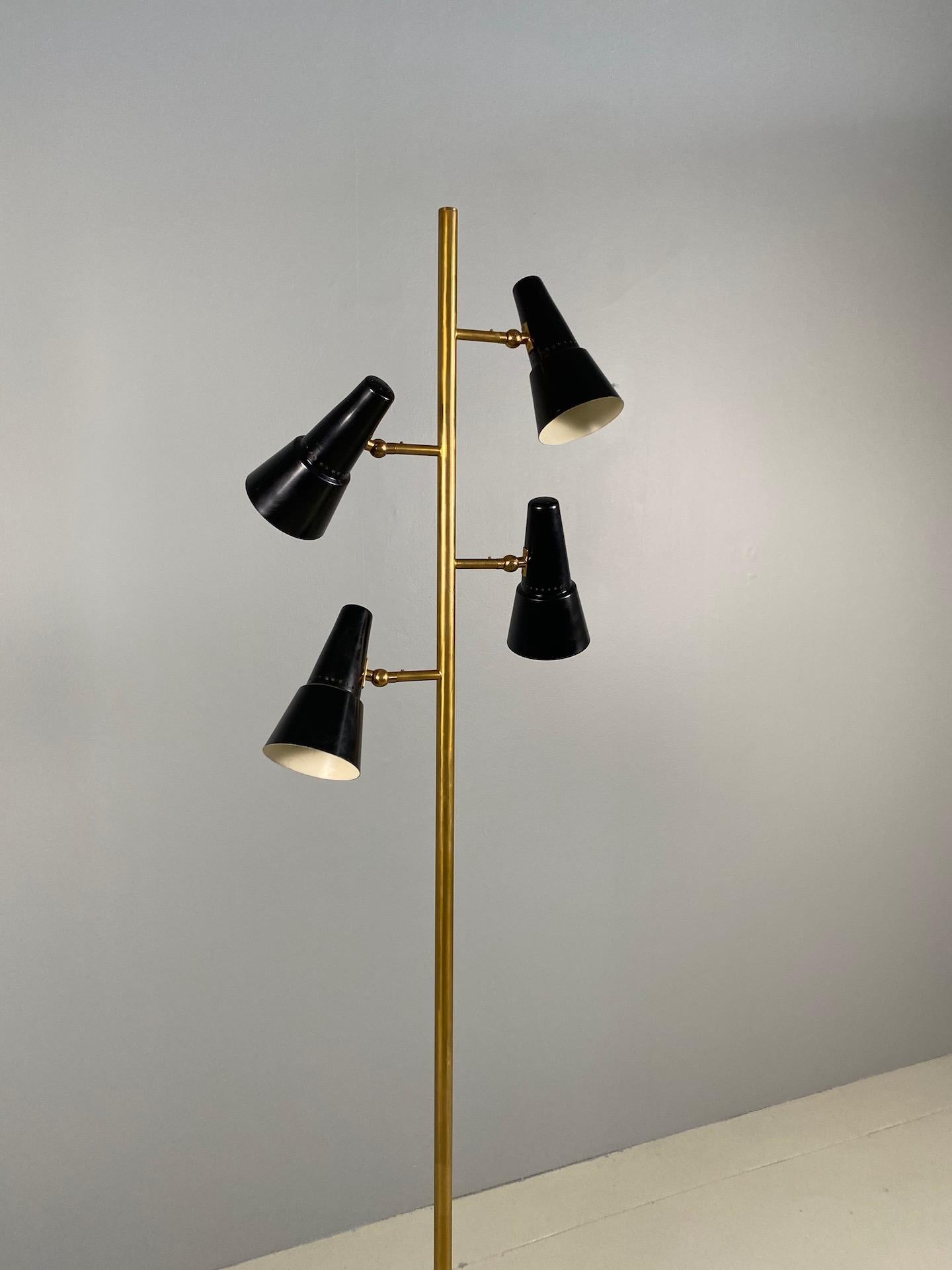 Rare Stilnovo Floor Lamp Four Arms Brass, Italy, 1950s For Sale 2