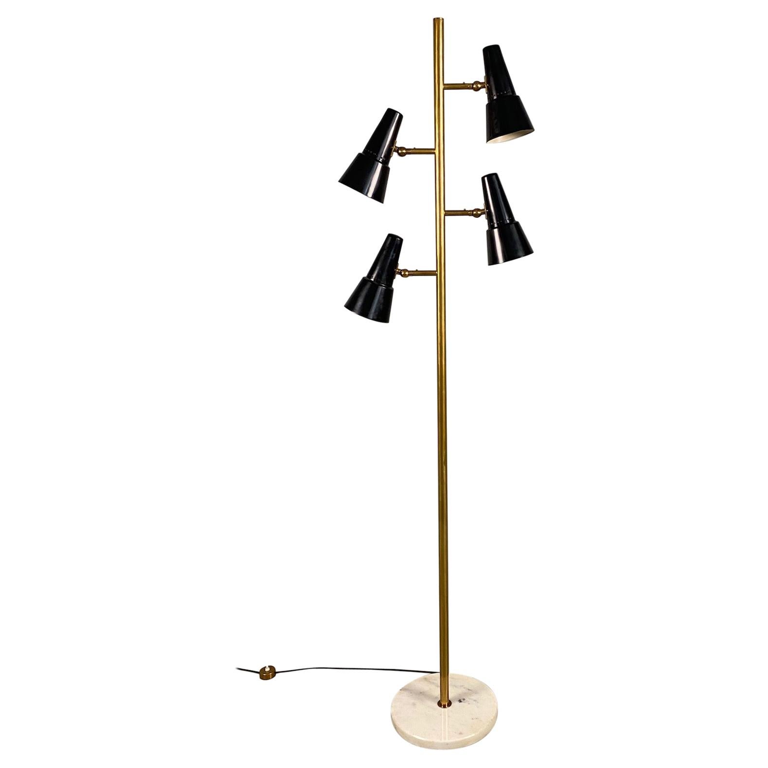 Rare Stilnovo Floor Lamp Four Arms Brass, Italy, 1950s