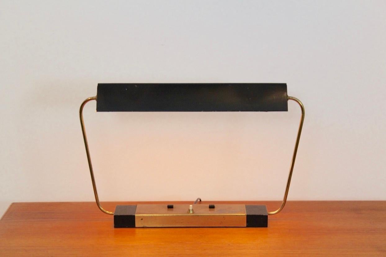 20th Century Rare Stilnovo Modernist Metal and Brass Table or Desk Light, Italy, 1960s