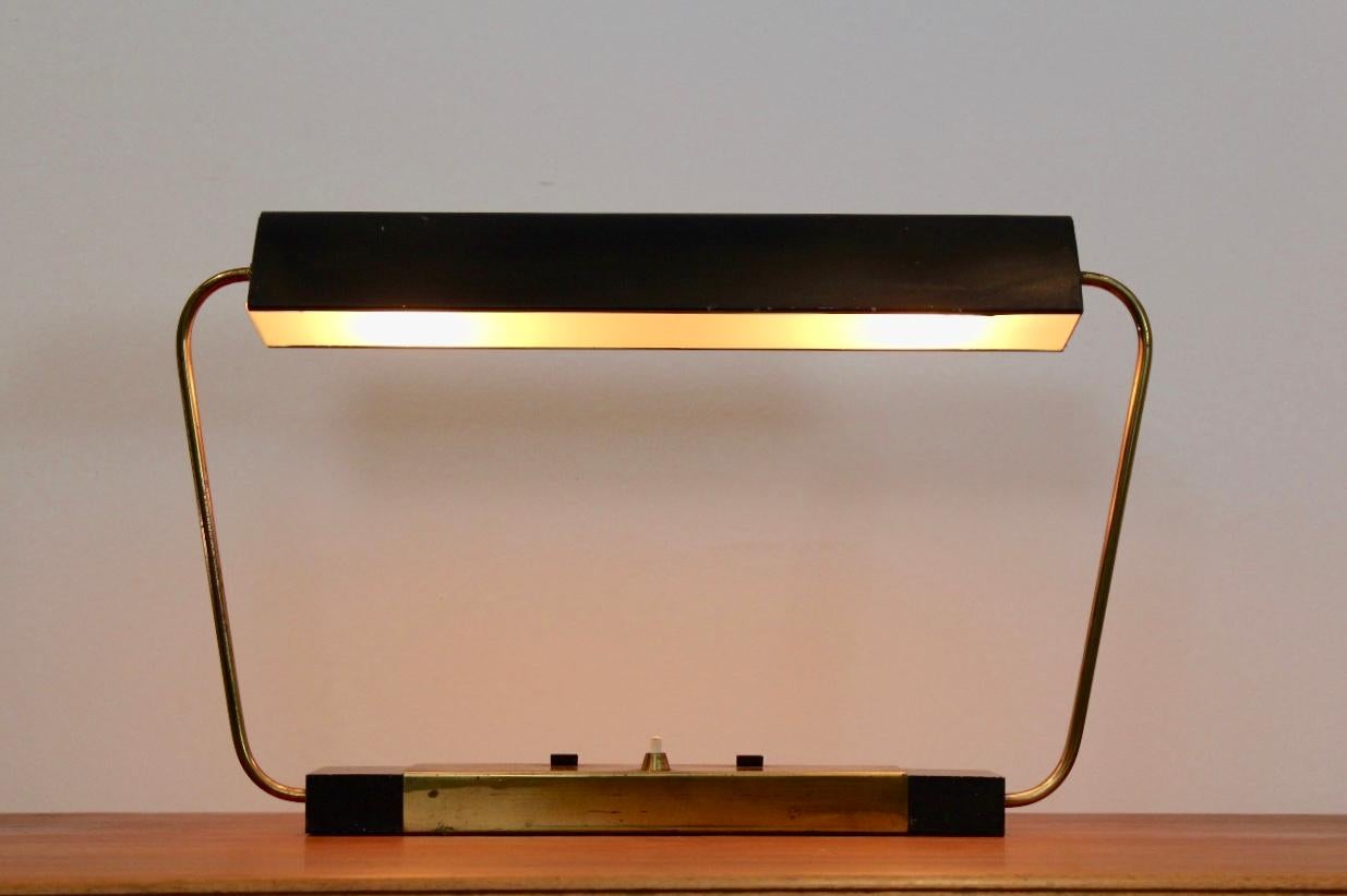Rare Stilnovo Modernist Metal and Brass Table or Desk Light, Italy, 1960s 1