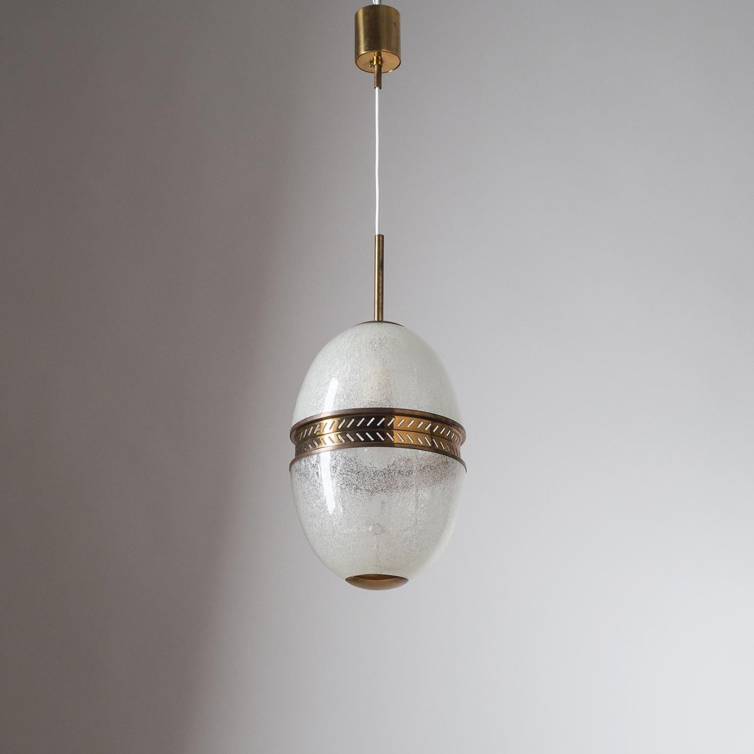 Rare Stilnovo Pendant, 1950s, Pulegoso Glass and Brass 9