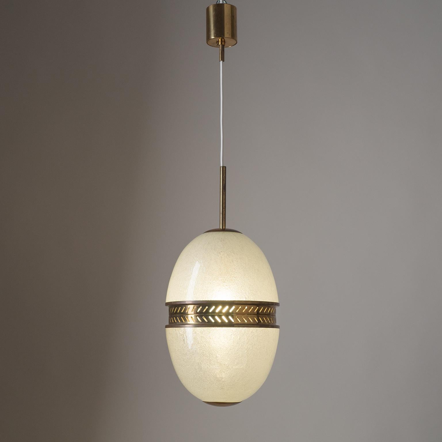 Mid-Century Modern Rare Stilnovo Pendant, 1950s, Pulegoso Glass and Brass