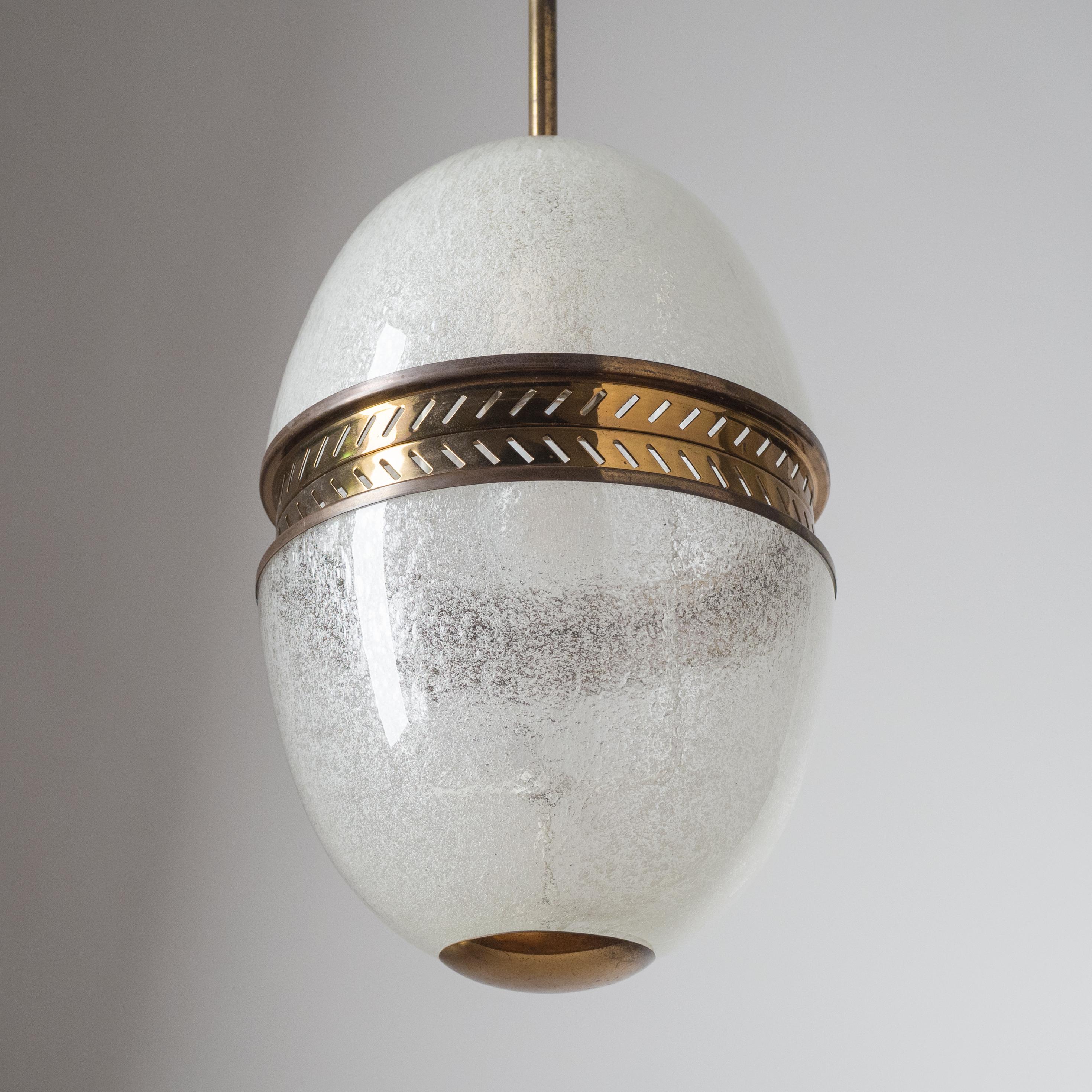 Mid-20th Century Rare Stilnovo Pendant, 1950s, Pulegoso Glass and Brass