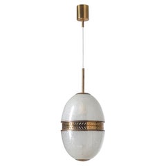 Rare Stilnovo Pendant, 1950s, Pulegoso Glass and Brass