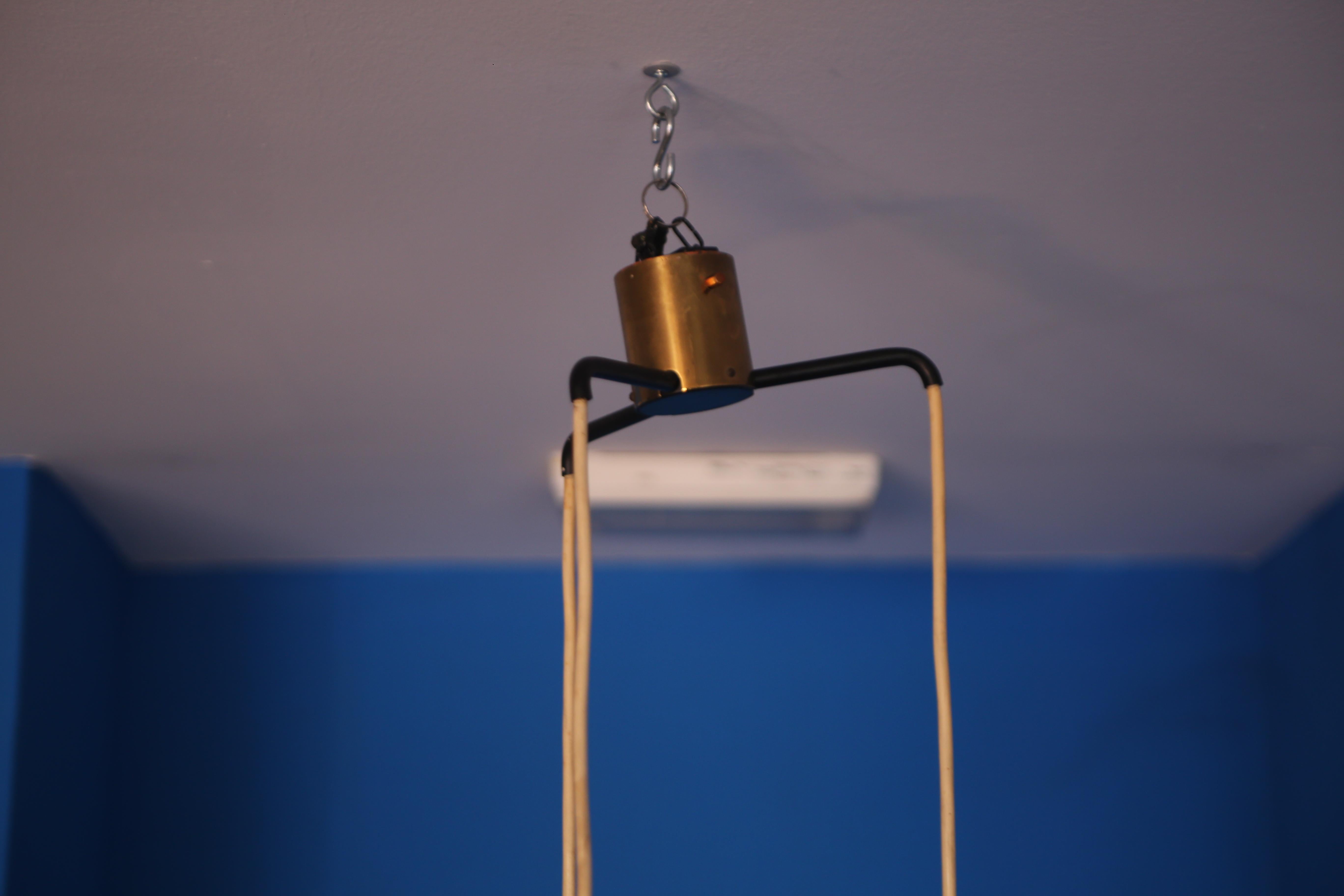 Altro Rare Stilnovo pendant lamp in brass, diffusers in  vetro colorato di Murano 1950 in vendita