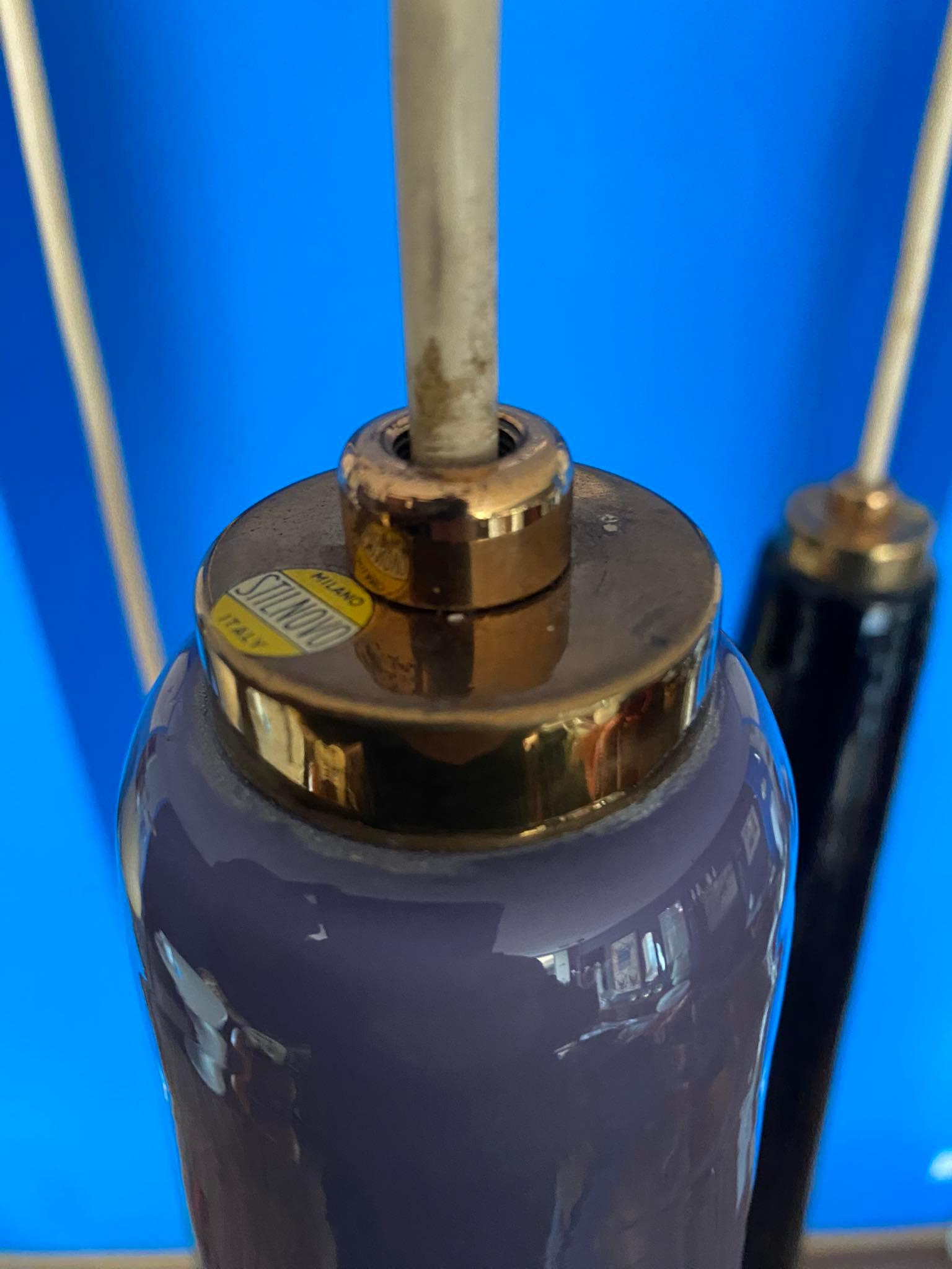 20th Century Rare Stilnovo pendant lamp in brass, diffusers in  vetro colorato di Murano 1950 in vendita