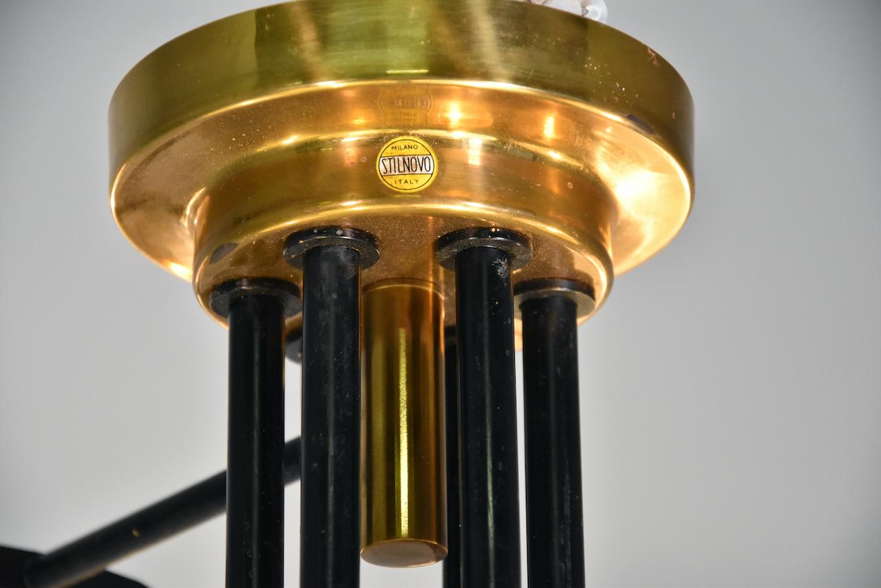 Rare Stilnovo Six Discs Ceiling Lamp in Brass and Glass, Italy 1950s 7
