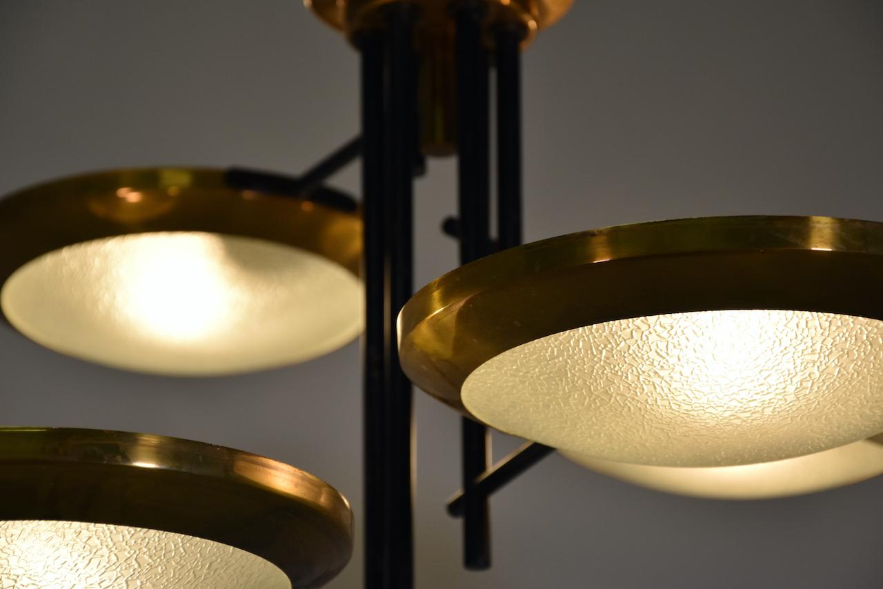 Rare Stilnovo Six Discs Ceiling Lamp in Brass and Glass, Italy 1950s 8