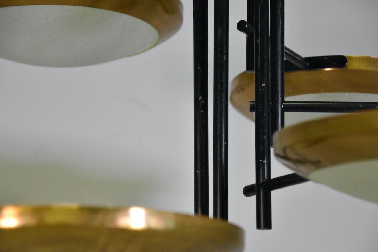 Rare Stilnovo Six Discs Ceiling Lamp in Brass and Glass, Italy 1950s 10