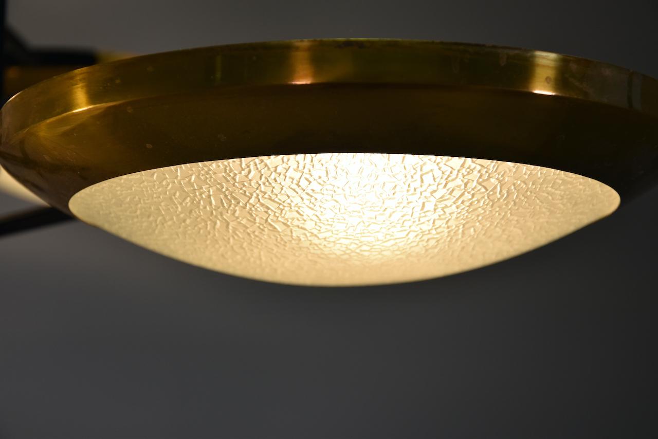 Rare Stilnovo Six Discs Ceiling Lamp in Brass and Glass, Italy 1950s For Sale 1