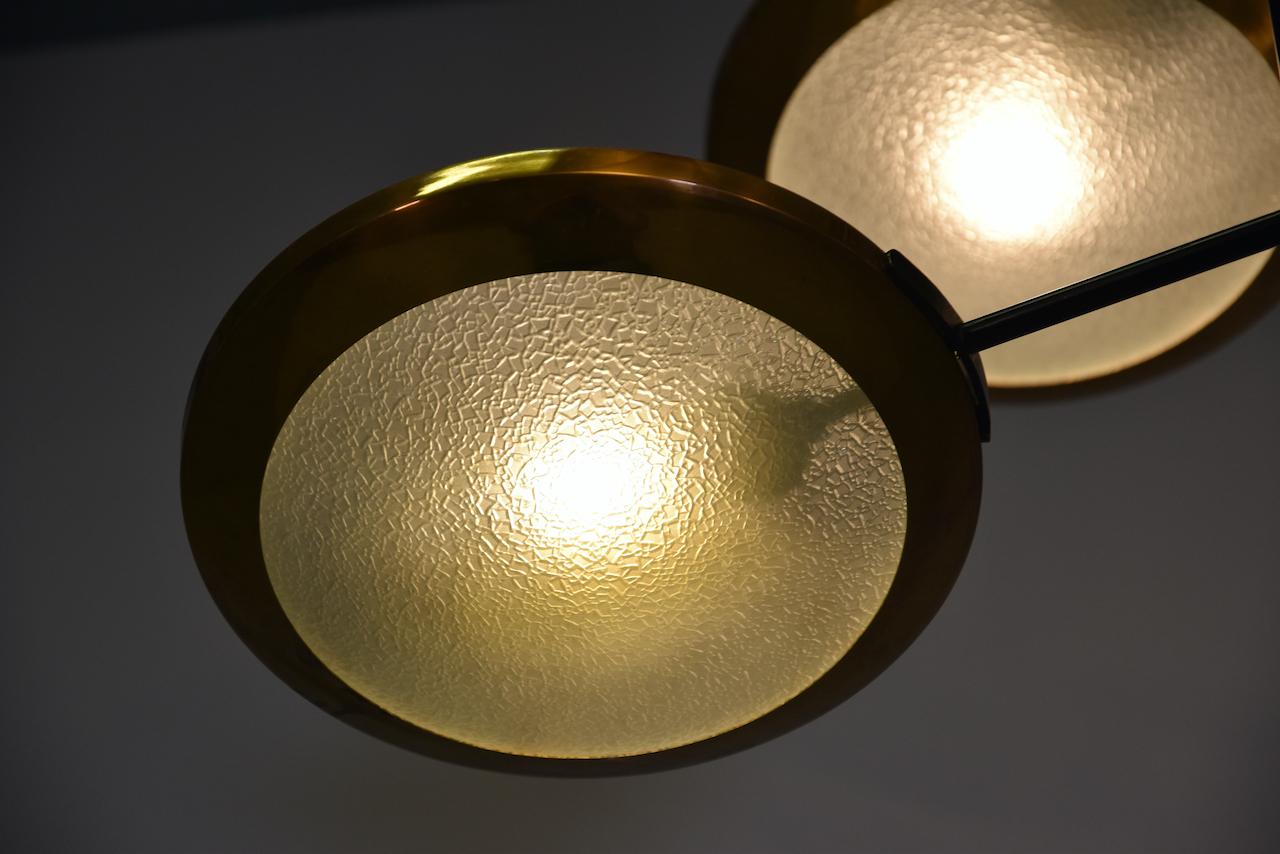 Rare Stilnovo Six Discs Ceiling Lamp in Brass and Glass, Italy 1950s 2