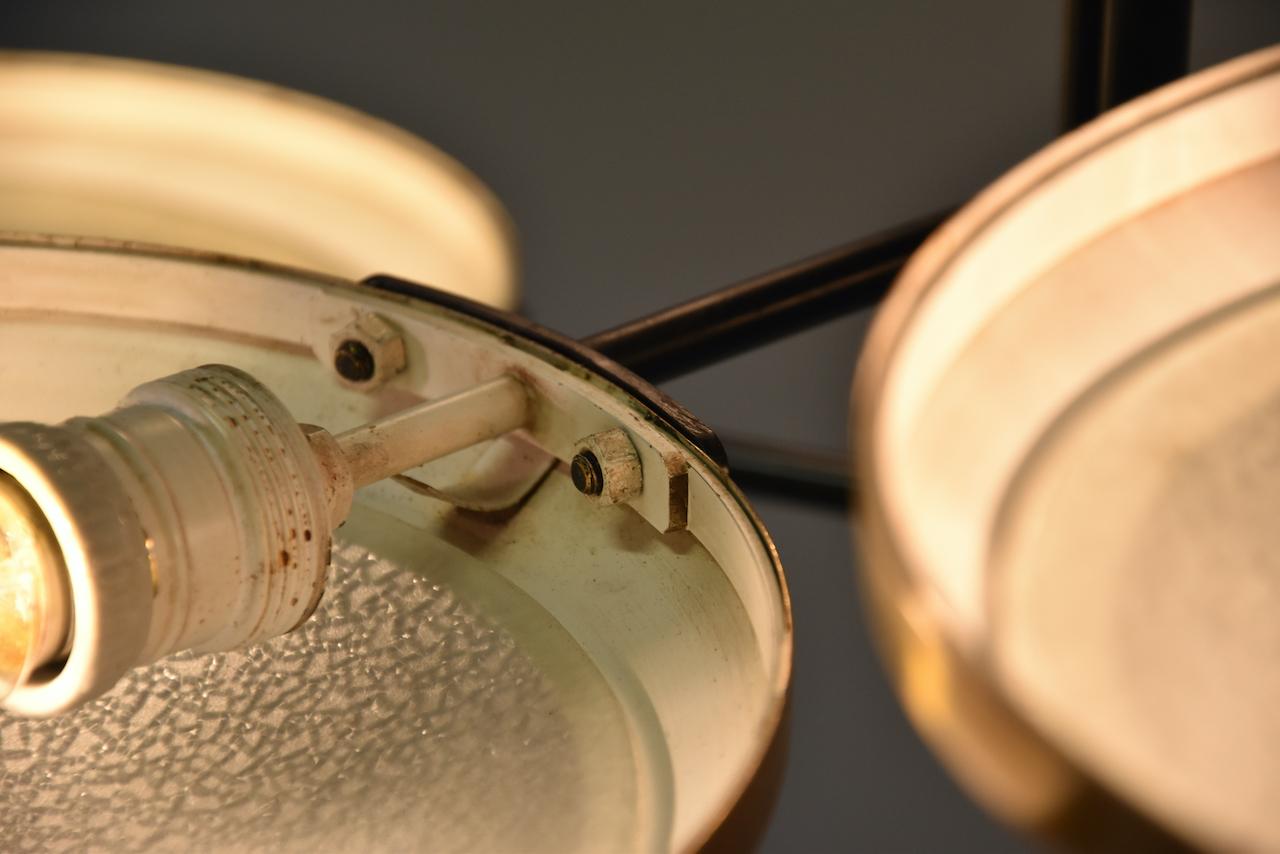 Rare Stilnovo Six Discs Ceiling Lamp in Brass and Glass, Italy 1950s 3