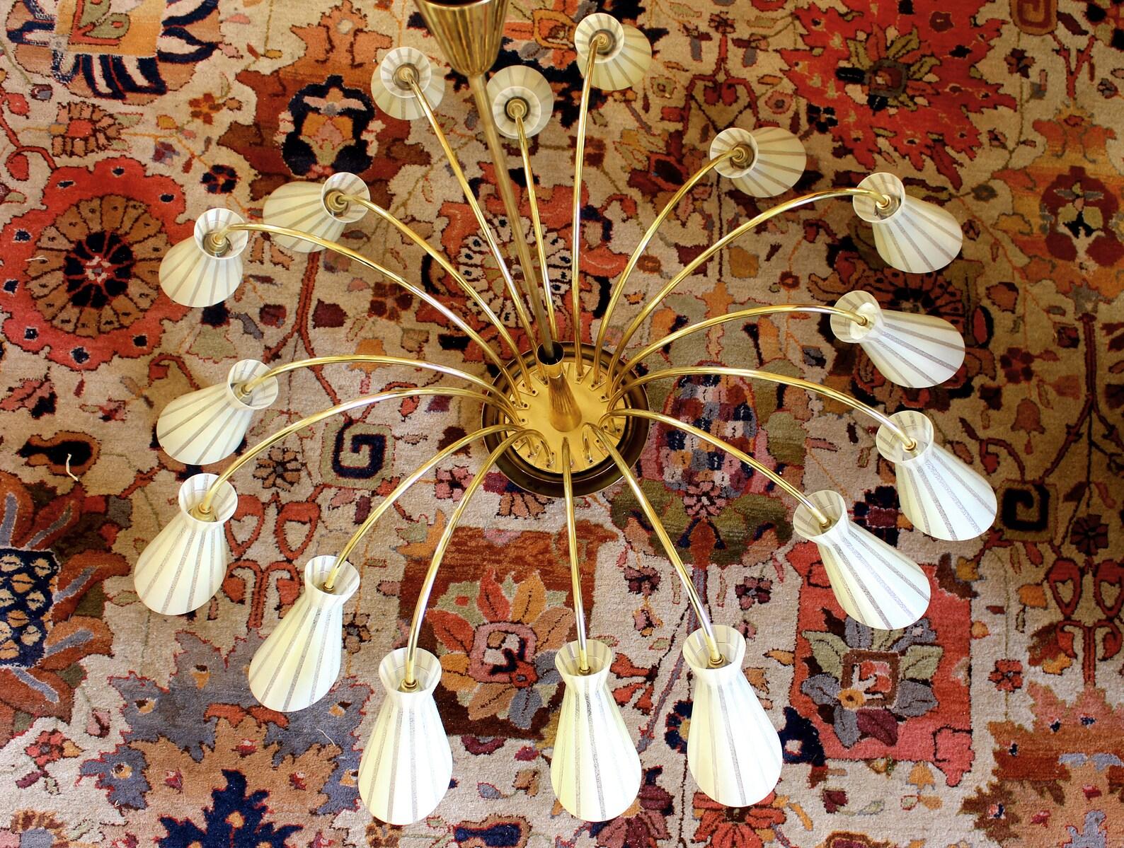 Italian Rare Stilnovo Spider Chandelier in Light Vanilla, Italy 1950s