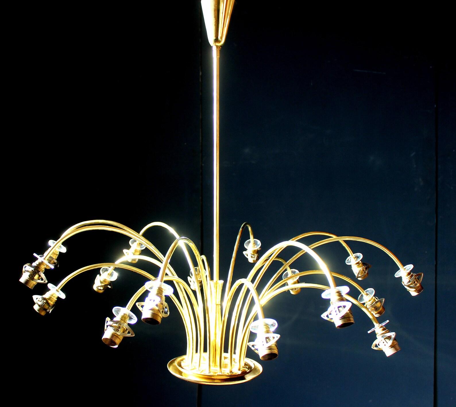 Glass Rare Stilnovo Spider Chandelier in Light Vanilla, Italy 1950s