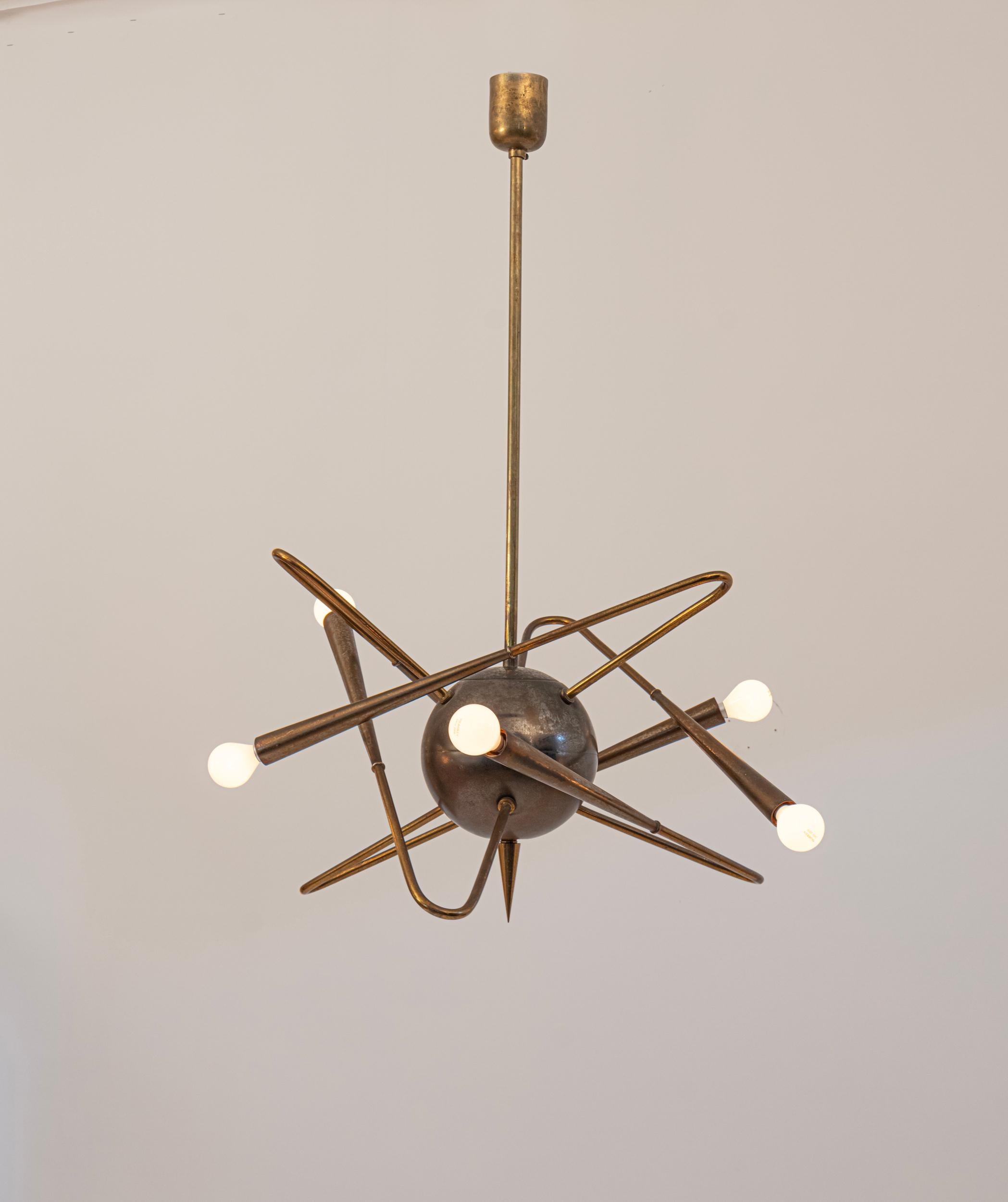 Italiano Raro lampadario Sputnik Stilnovo Italia c1950