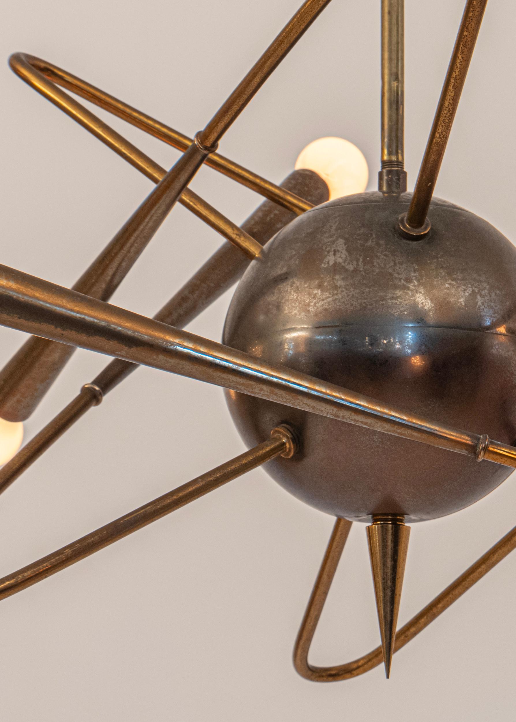 Ottone Raro lampadario Sputnik Stilnovo Italia c1950