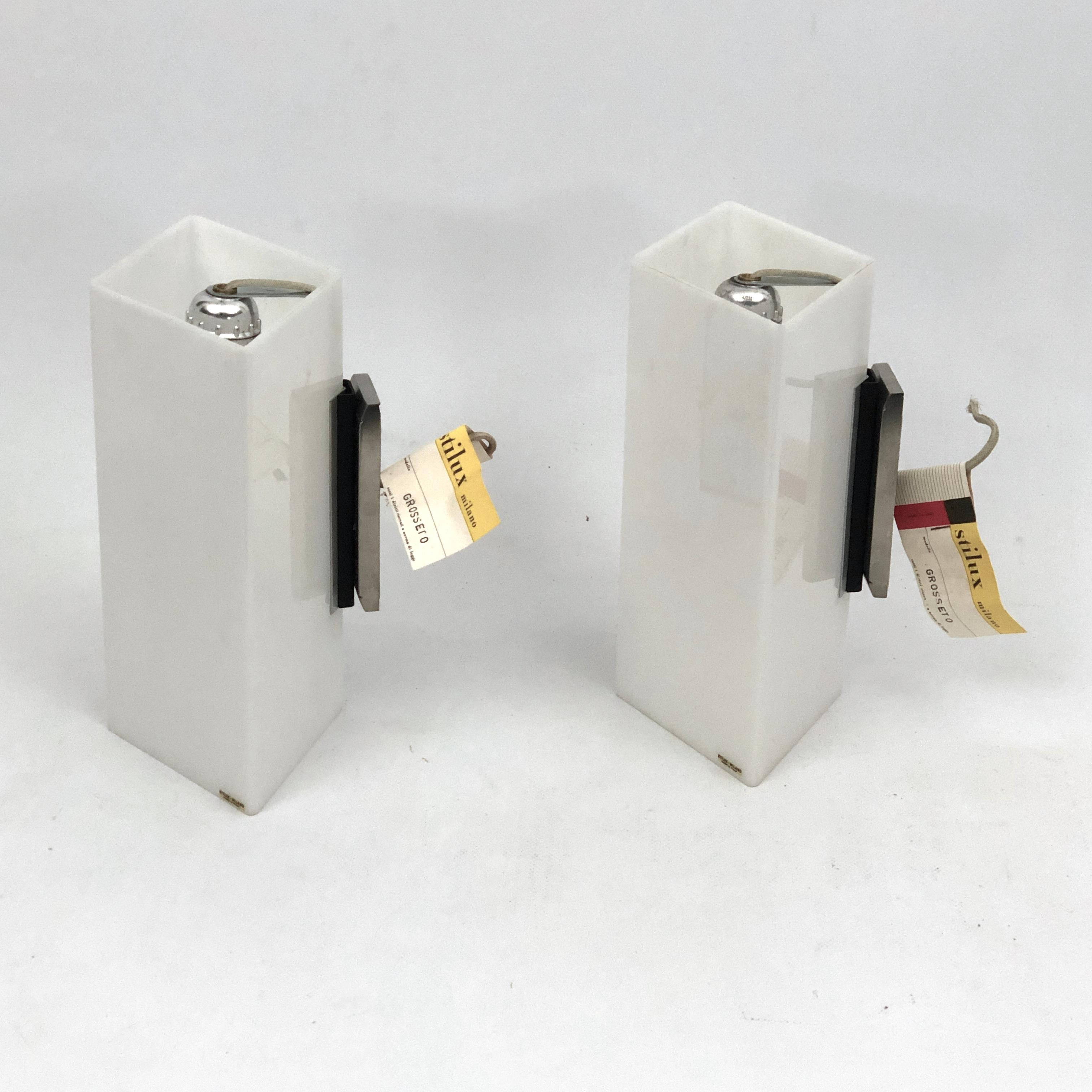 Metal Rare Stilux Milano Model Grosseto, Pair of Perspex Sconces from 60s For Sale