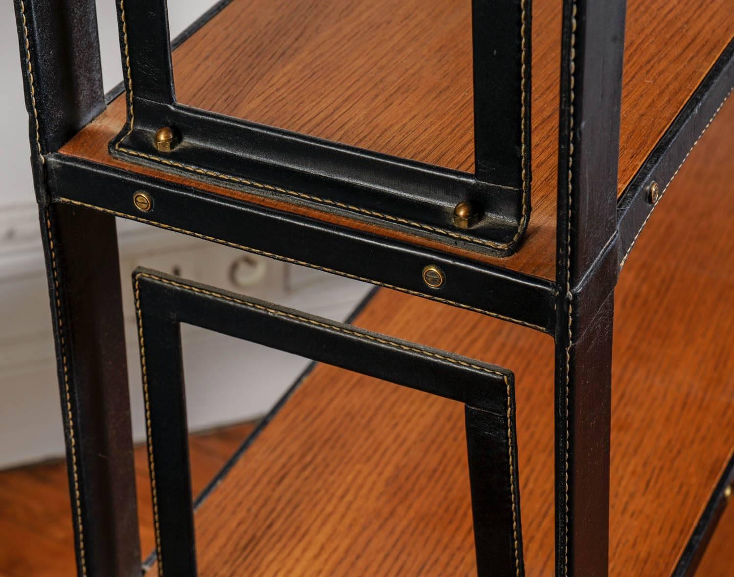 Rare Stitched Leather Bookcase by Jacques Adnet 1