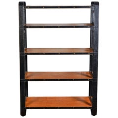 Rare Stitched Leather Bookcase by Jacques Adnet