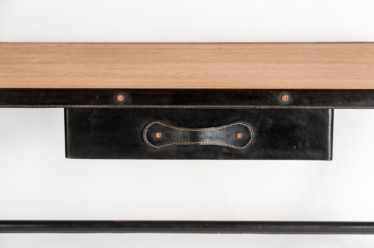 Mid-20th Century Rare Stitched Leather Desk by Jacques Adnet