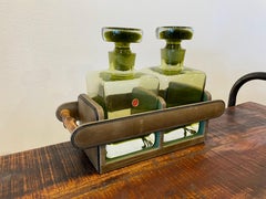 Rare Stitched Leather Holder and Italian Glass Decanter Set
