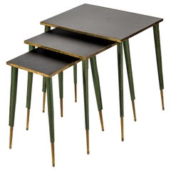 Rare Stitched Leather Nesting Tables by Jacques Adnet