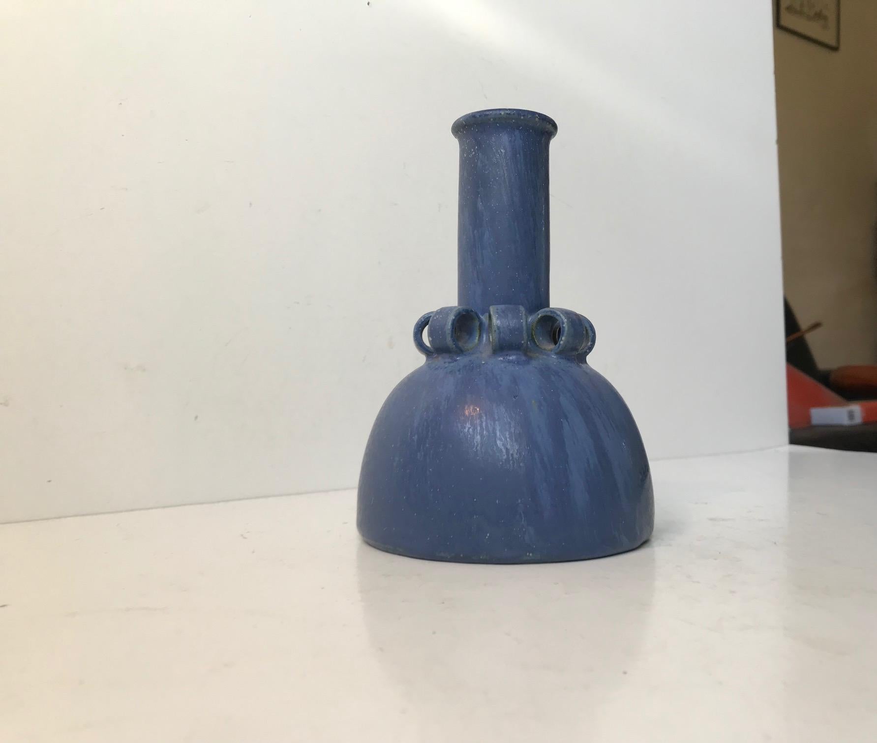 Danish Rare Stoneware Vase in Blue Glaze by Arne Bang, 1940s
