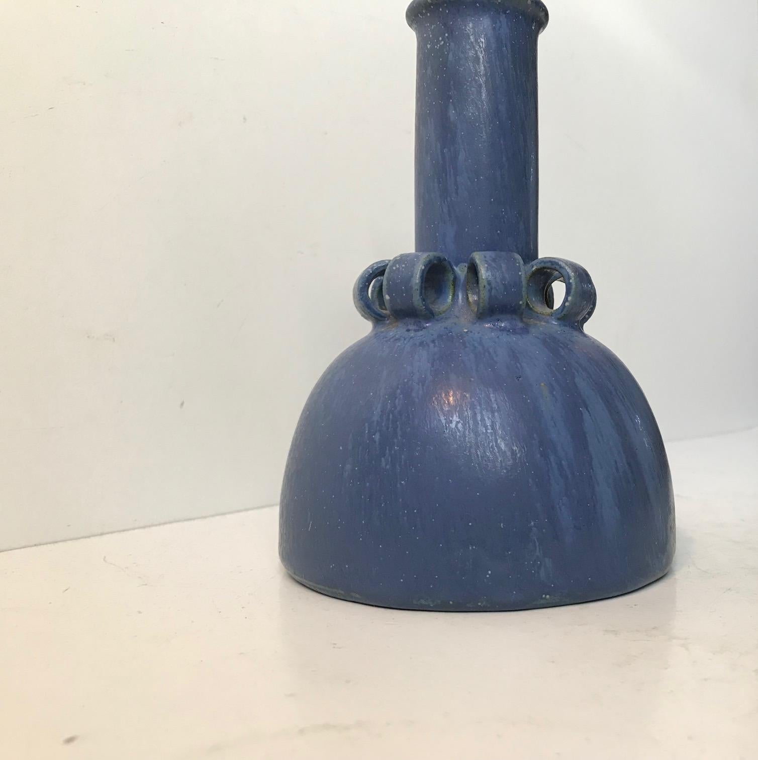 Glazed Rare Stoneware Vase in Blue Glaze by Arne Bang, 1940s