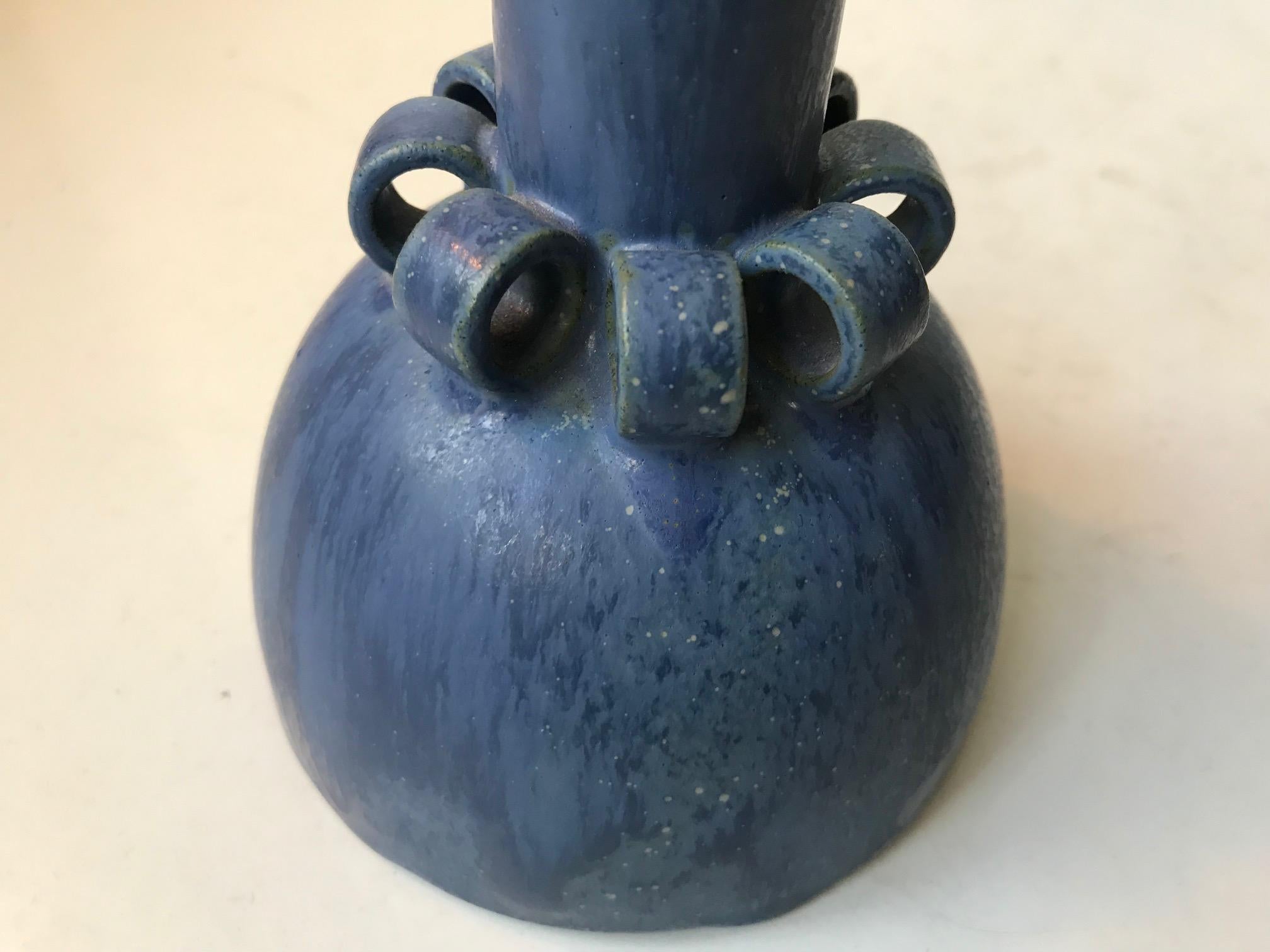 Rare Stoneware Vase in Blue Glaze by Arne Bang, 1940s In Good Condition In Esbjerg, DK