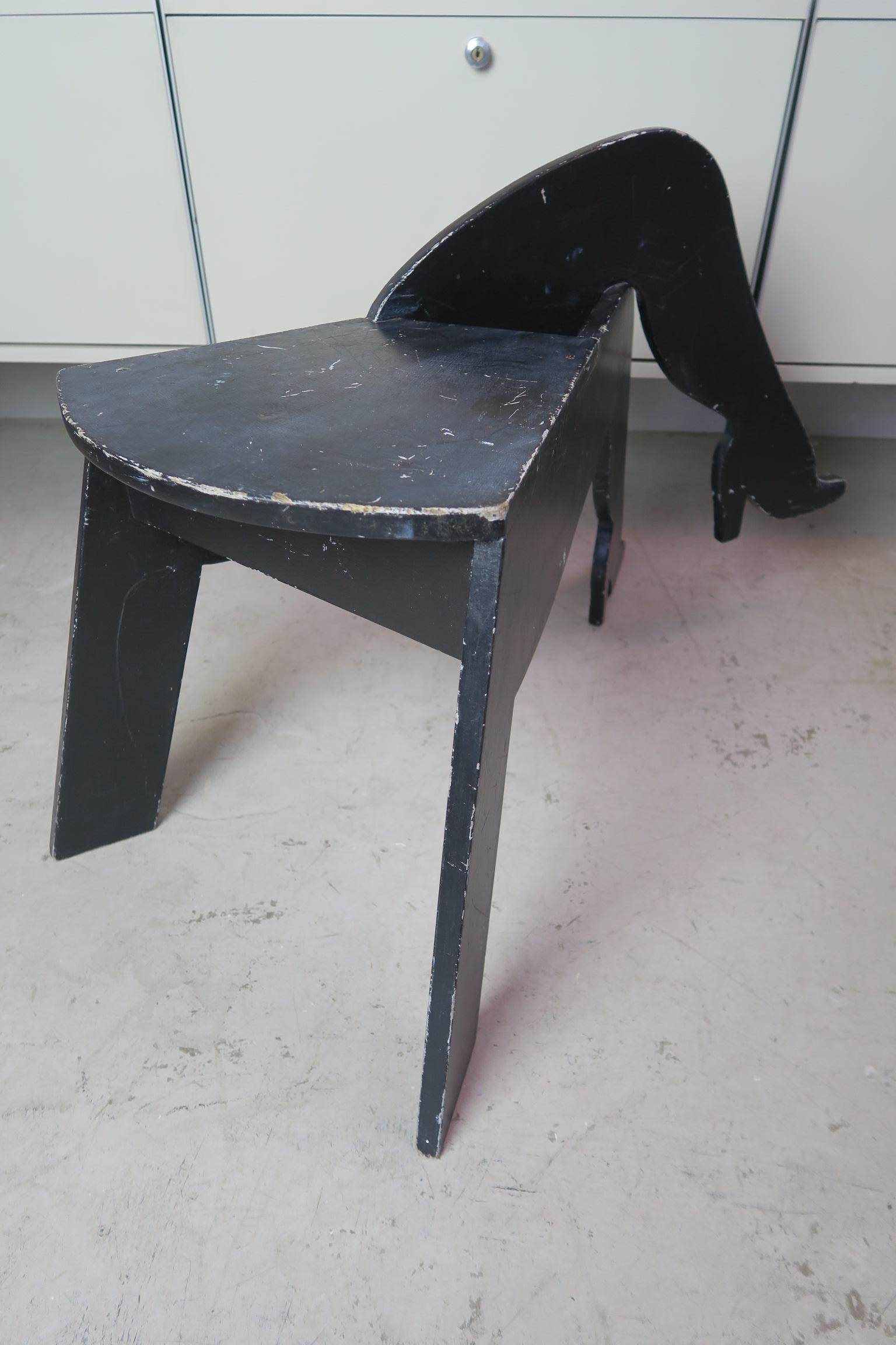 Carved rare stool by Jean-Claude Biraben, France, 70s